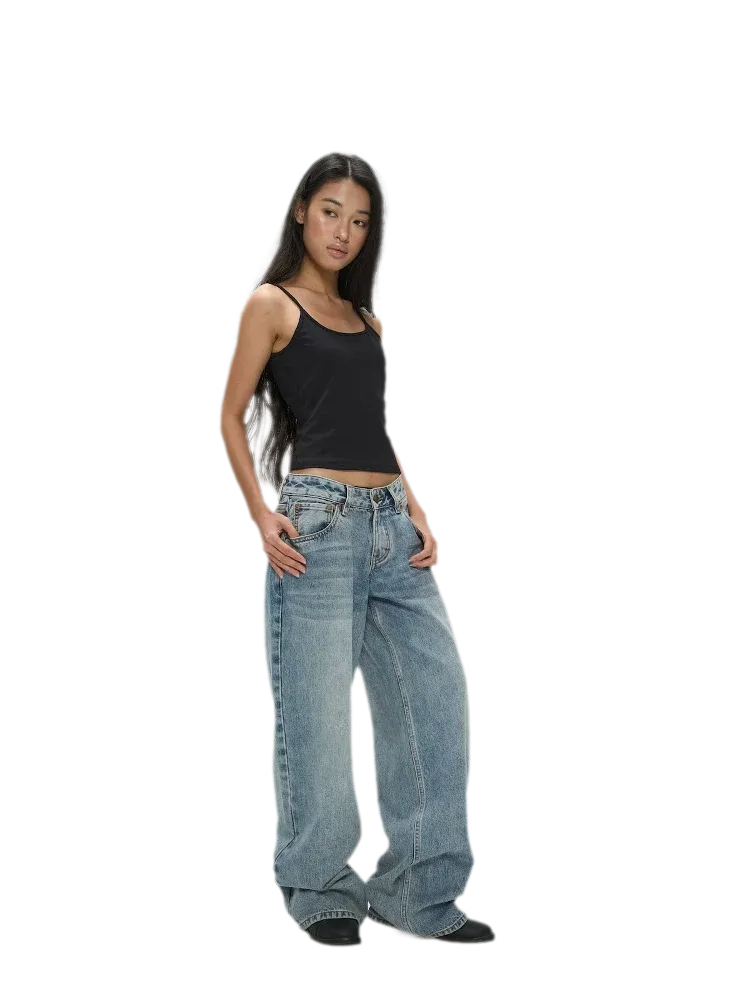 Washed Low-Rise Wide-Leg Jeans