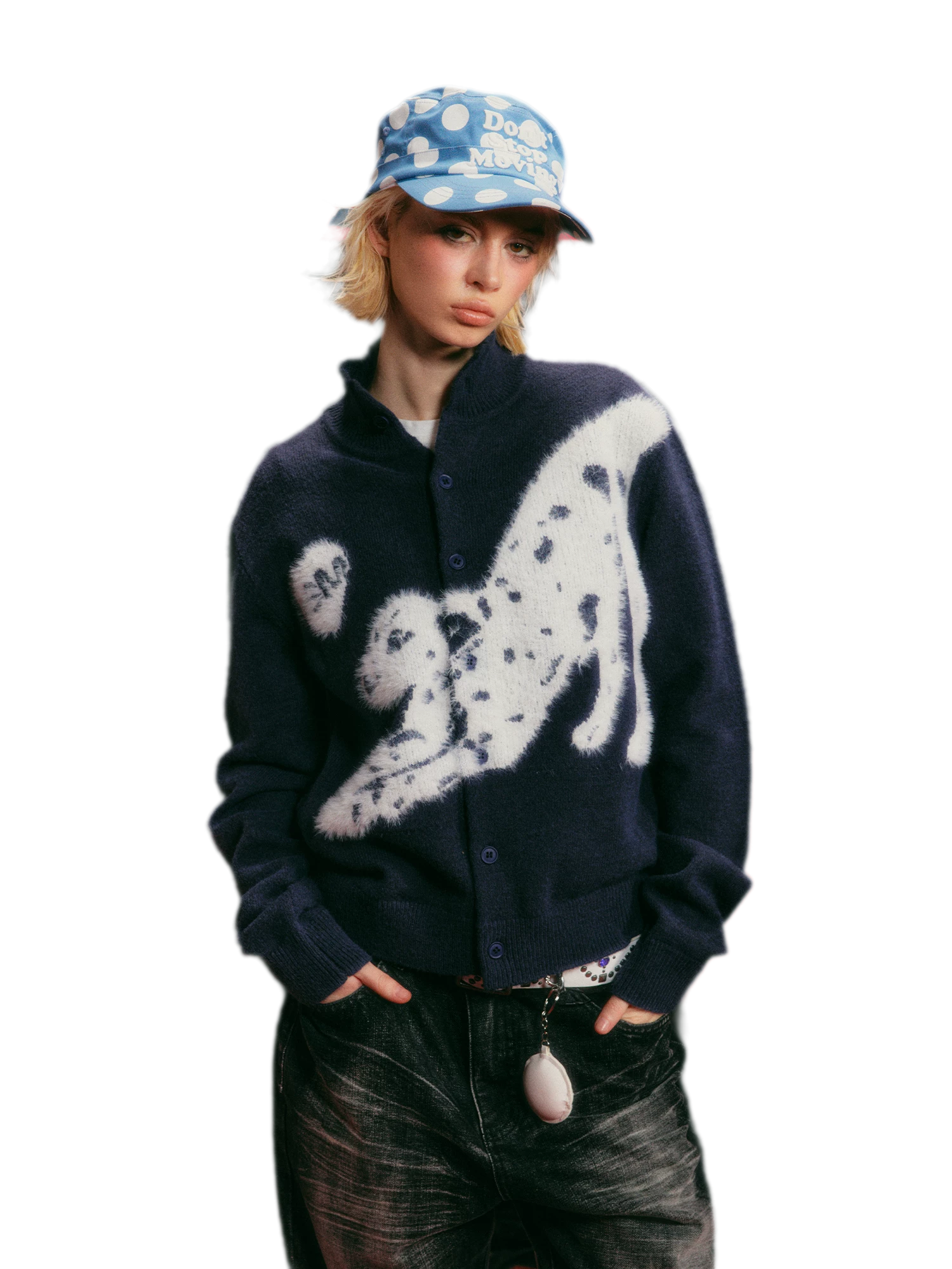 Textured Jacquard Stand-Collar Cardigan