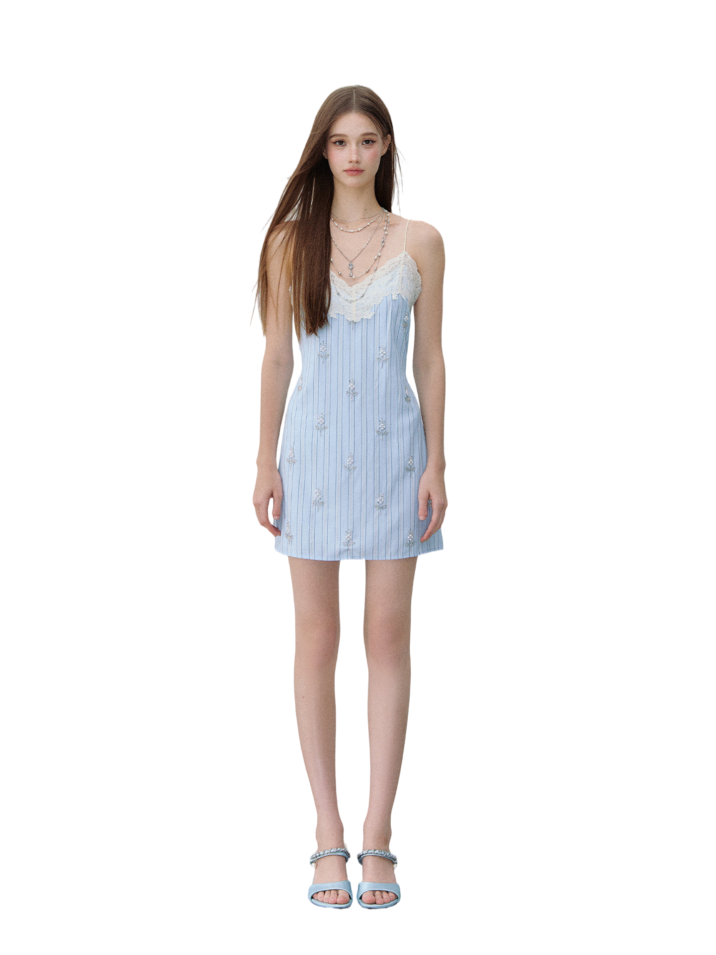Maritime Love Letter Lace-Embellished Striped Dress