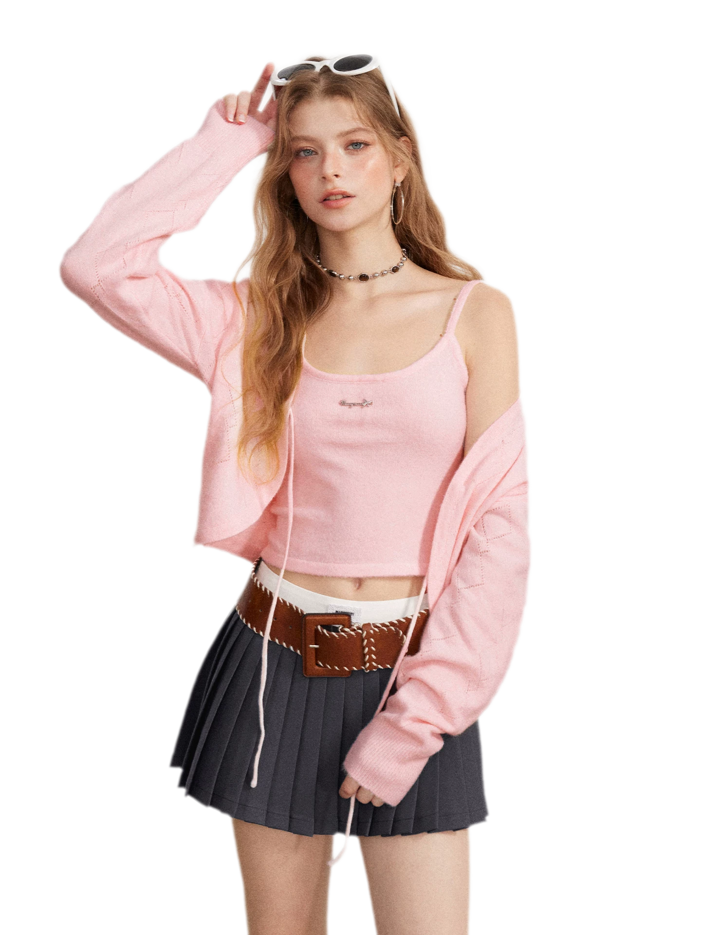 Diamond Knit Tie Cardigan Set