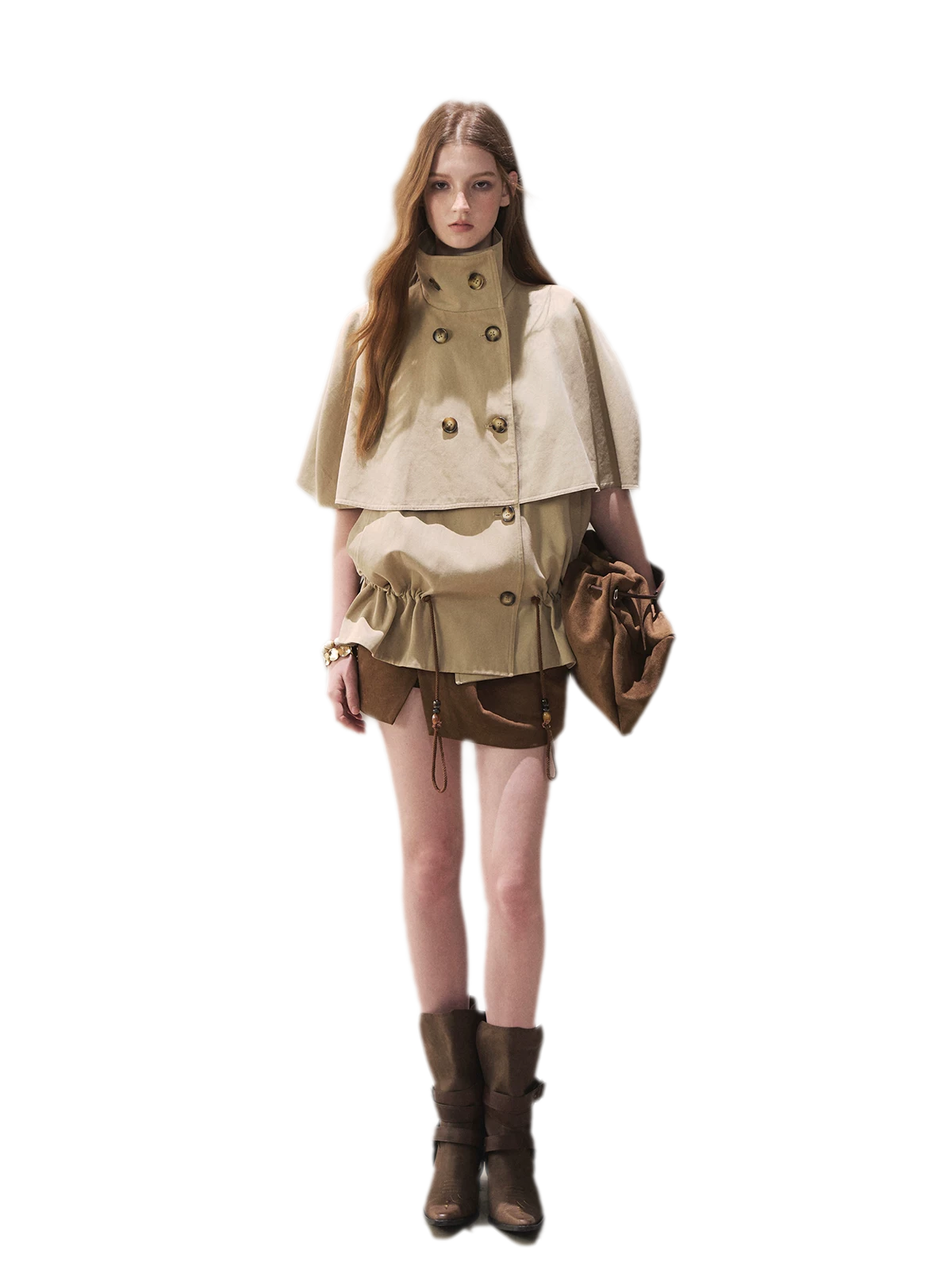Drawstring Cape Trench Coat