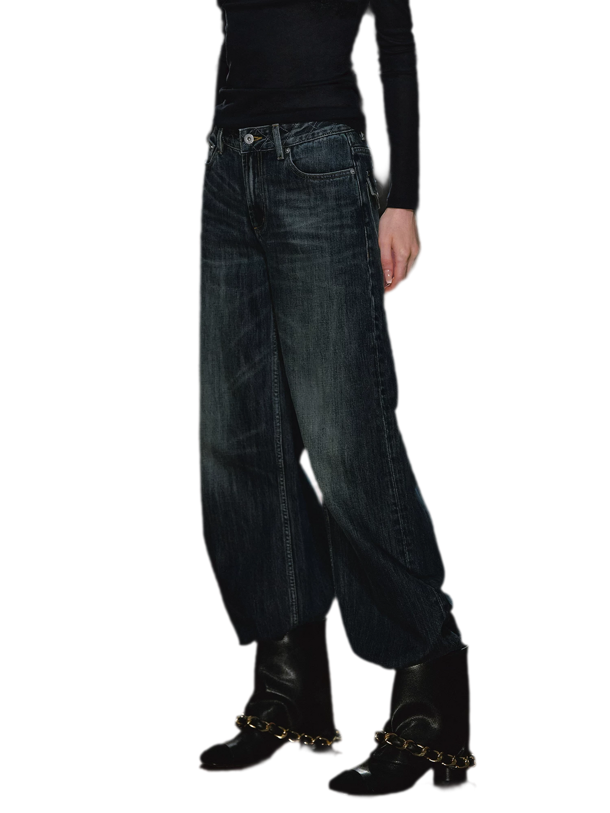 Jeans ricamati a quadri effetto lavato