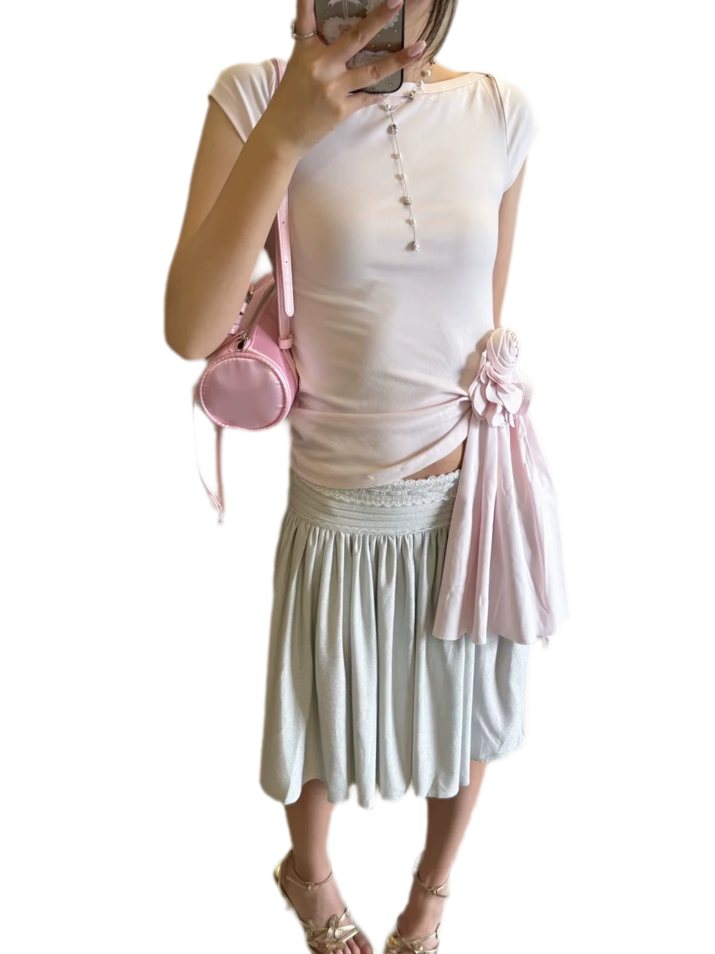 Asymmetric Flower Short Sleeve Top