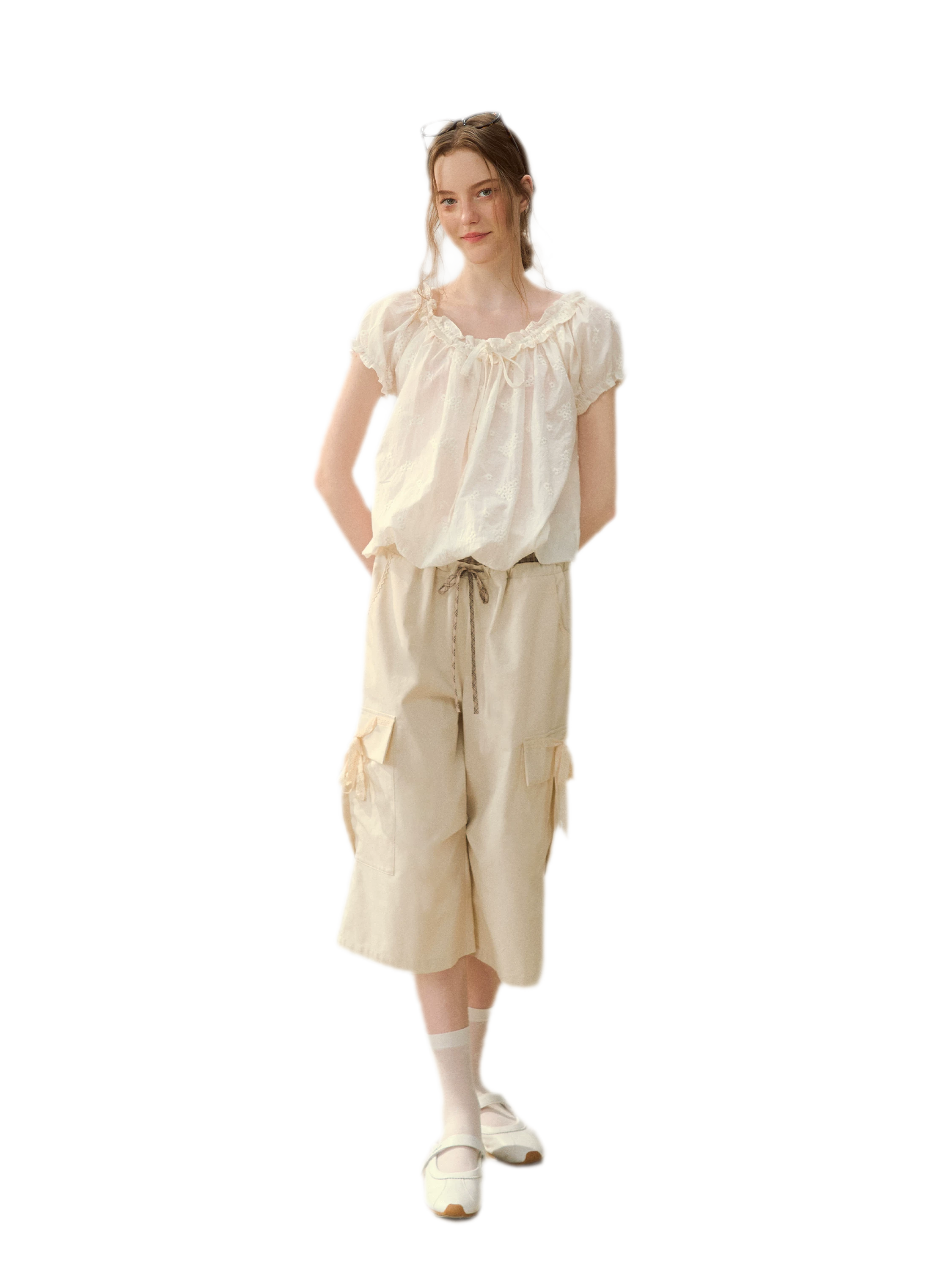 Embroidered Ruffle Blouse