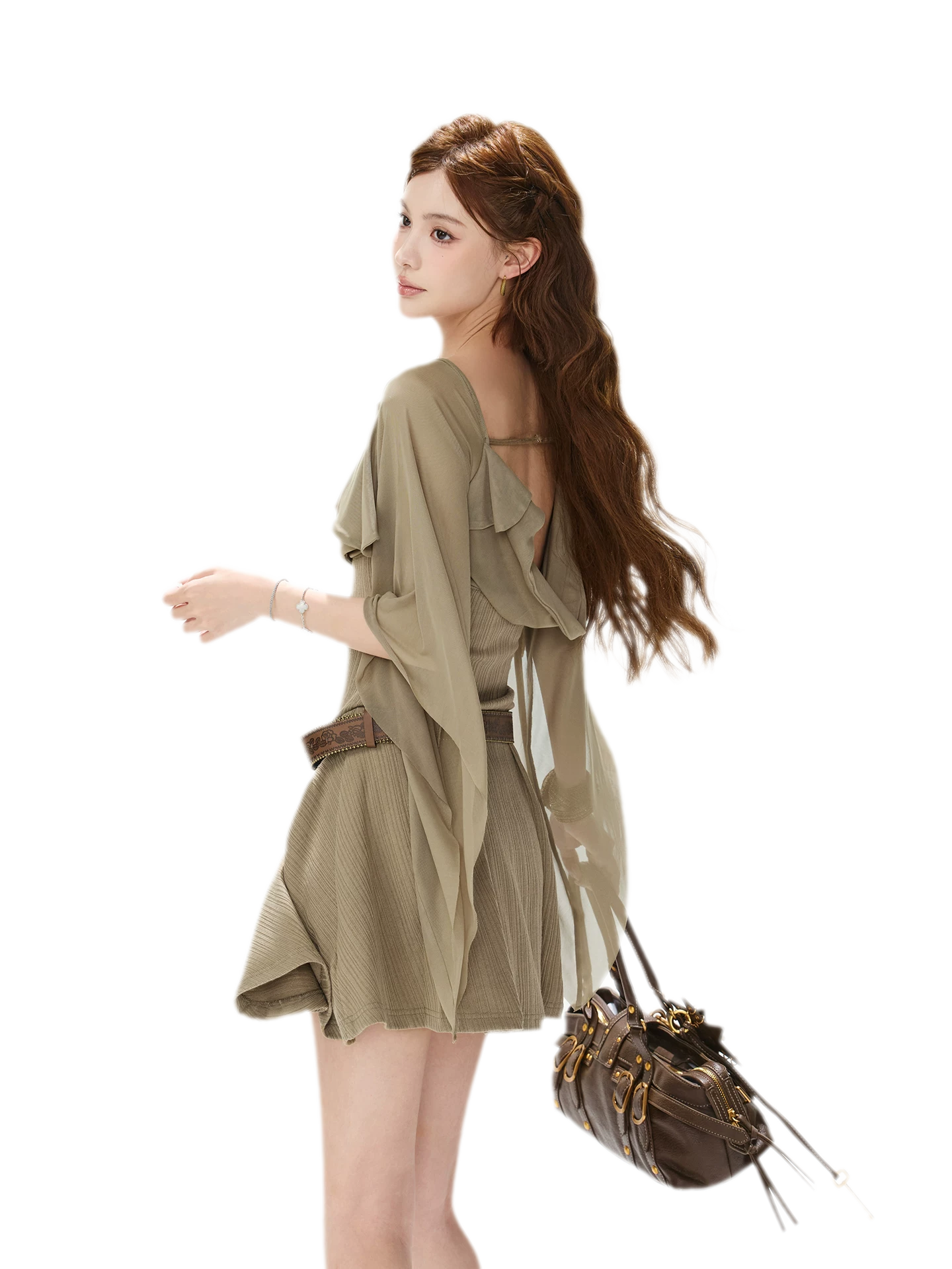 Draped Mesh Knit Dress