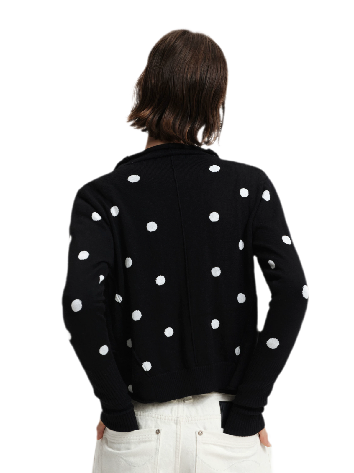 Cardigan in maglia drappeggiato a pois