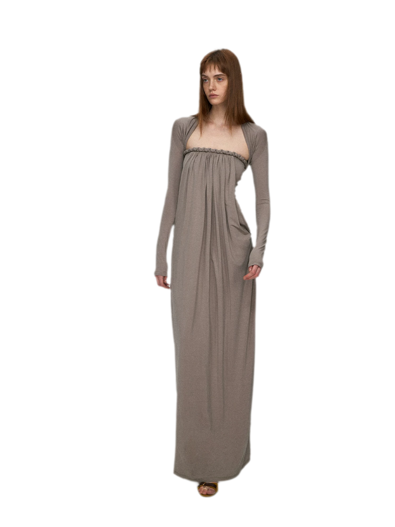 Sculptural 93% Lyocell Pleated Long Dress