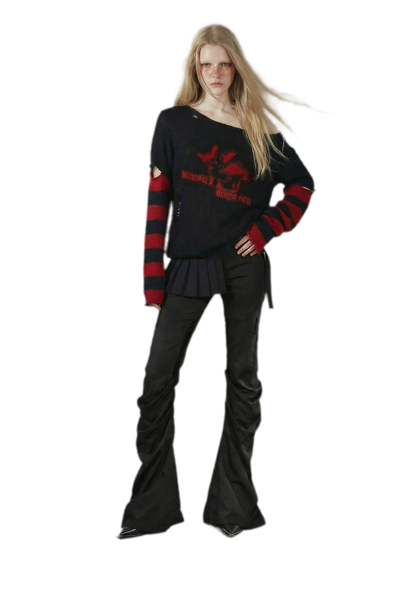 Wing Print Ruched Flare Jeans