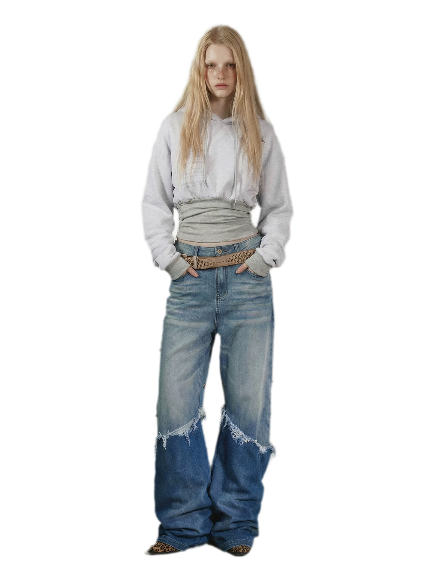 Printed Cinched Cropped Hoodie