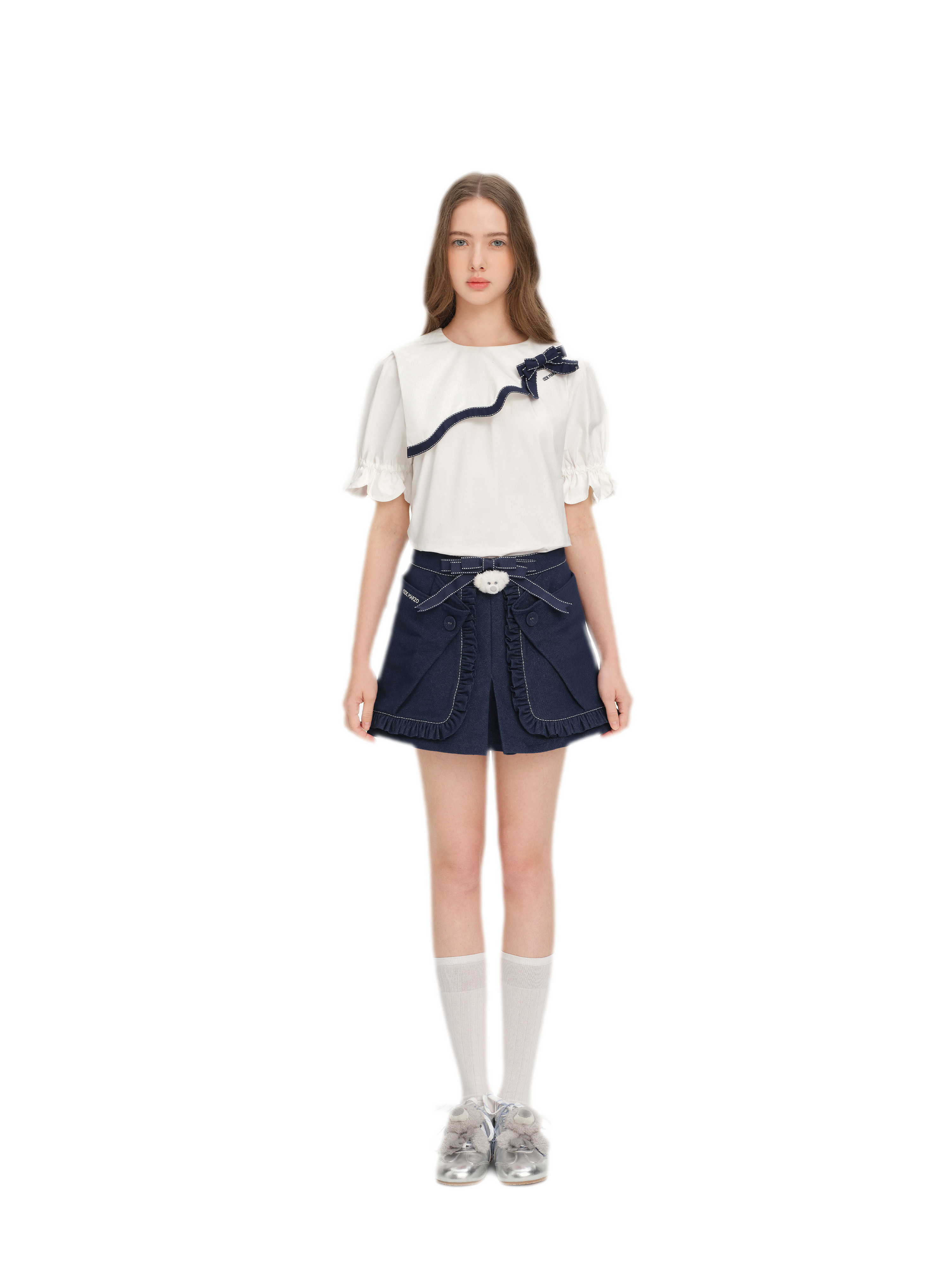 Bow Lace Denim Skort