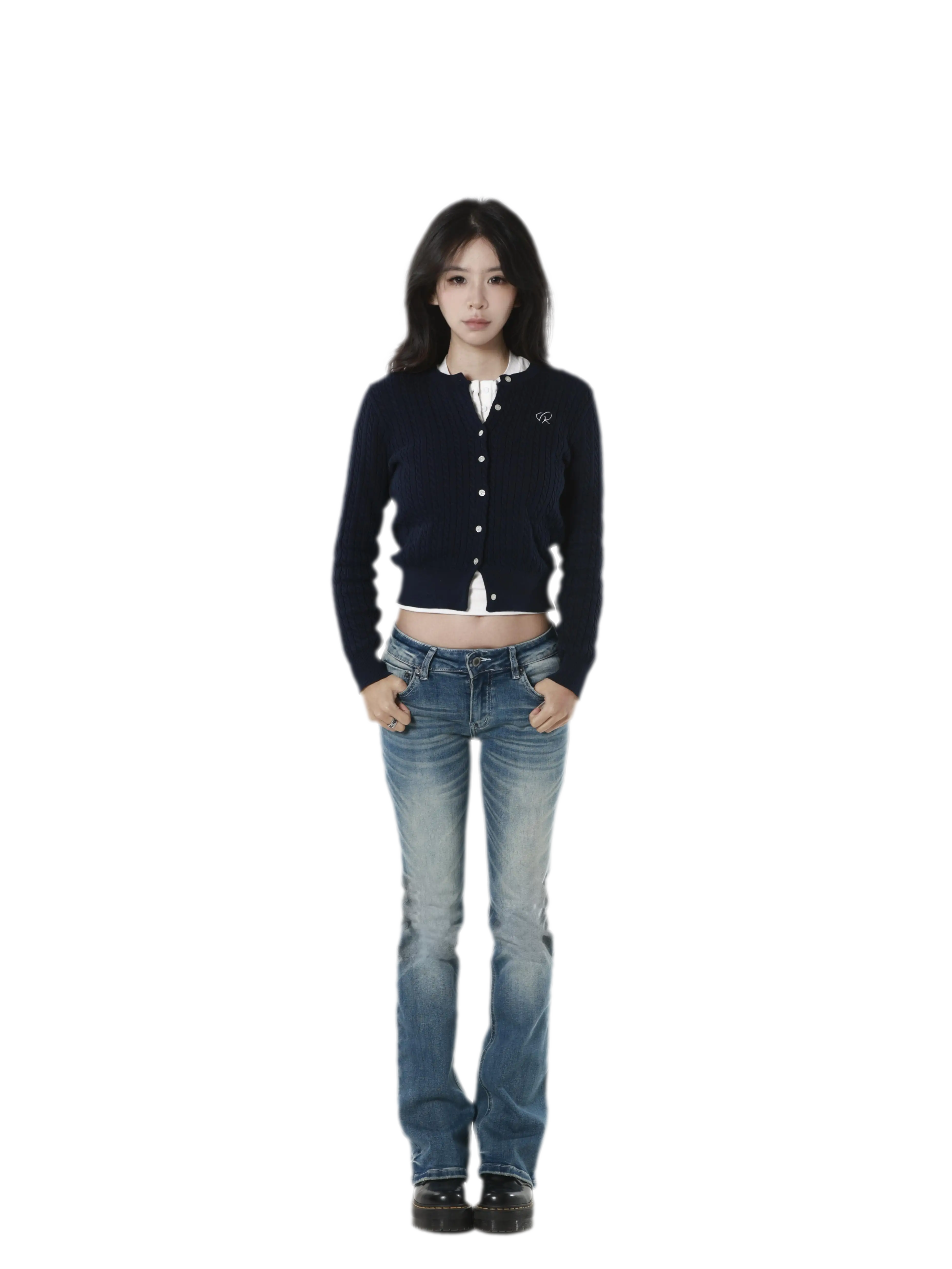 Distressed Low-Rise Slight-Flare Jeans