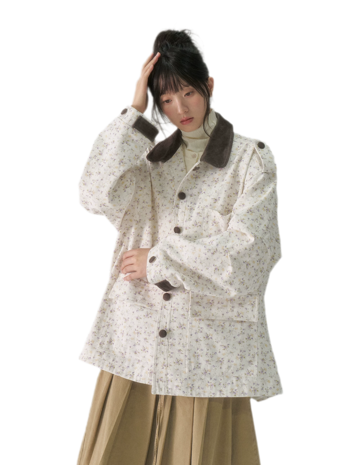 Floral Twill Oversized Utility Jacket