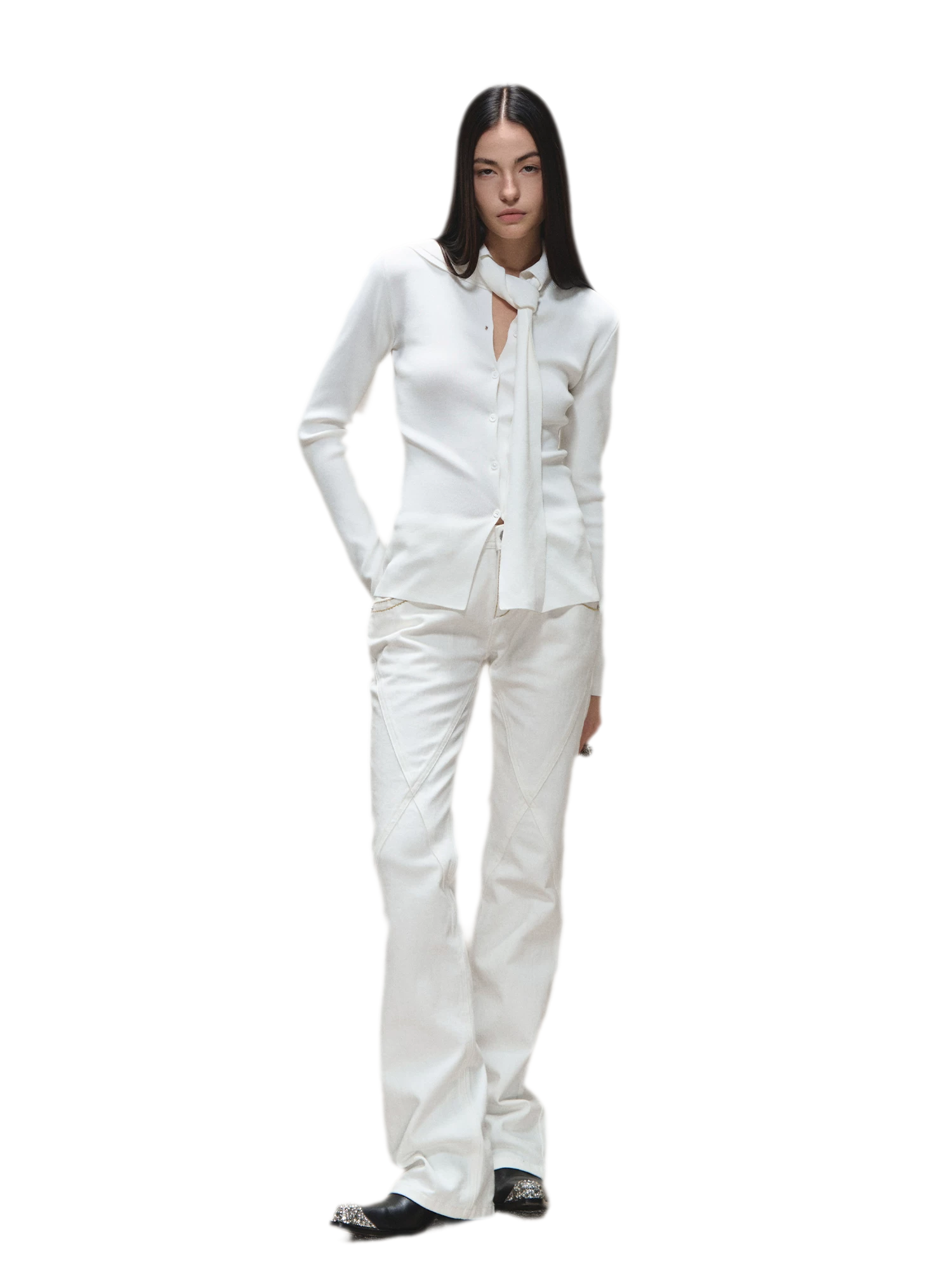 Vintage Distressed Slim White Denim Pants