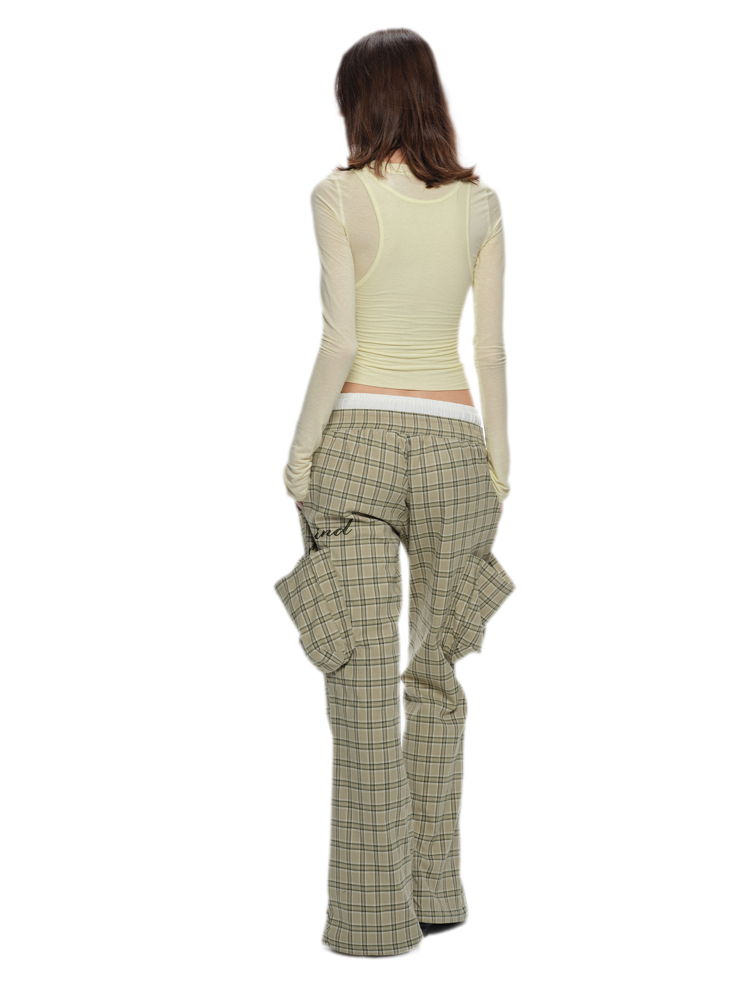Plaid Drawstring Cargo Pants