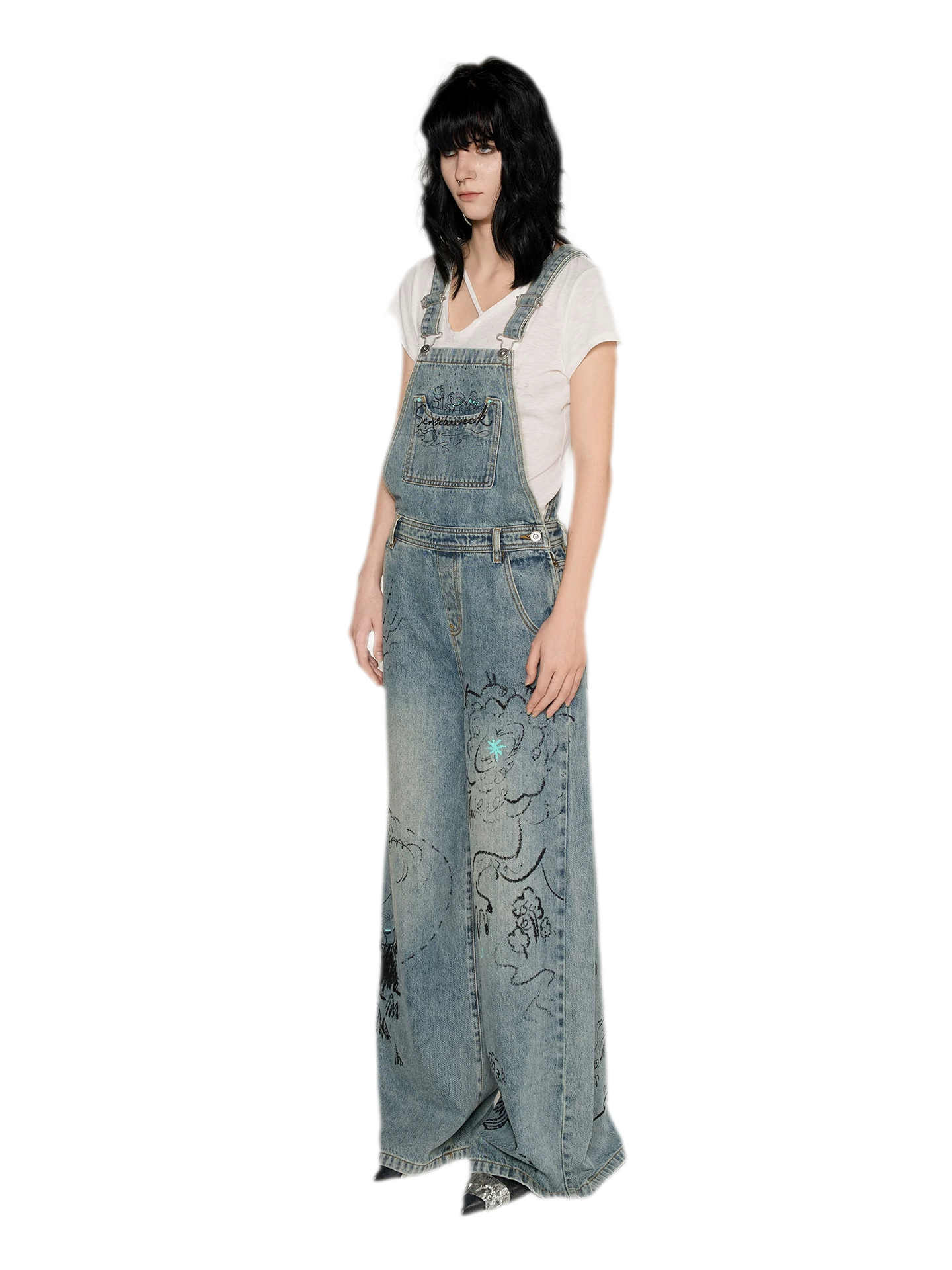 Graffiti Wide-Leg Overalls