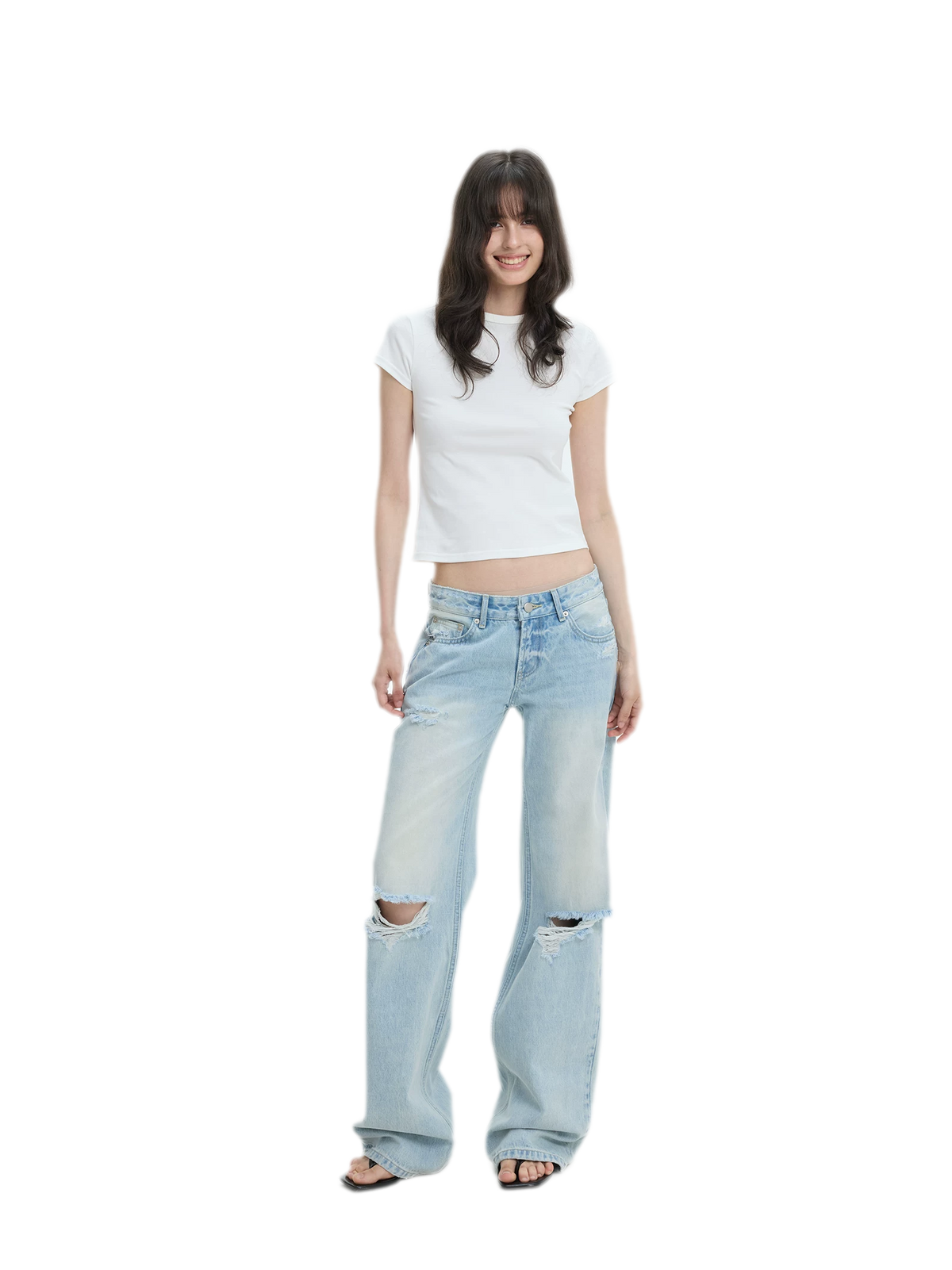 Washed Distressed Straight-Leg Jeans