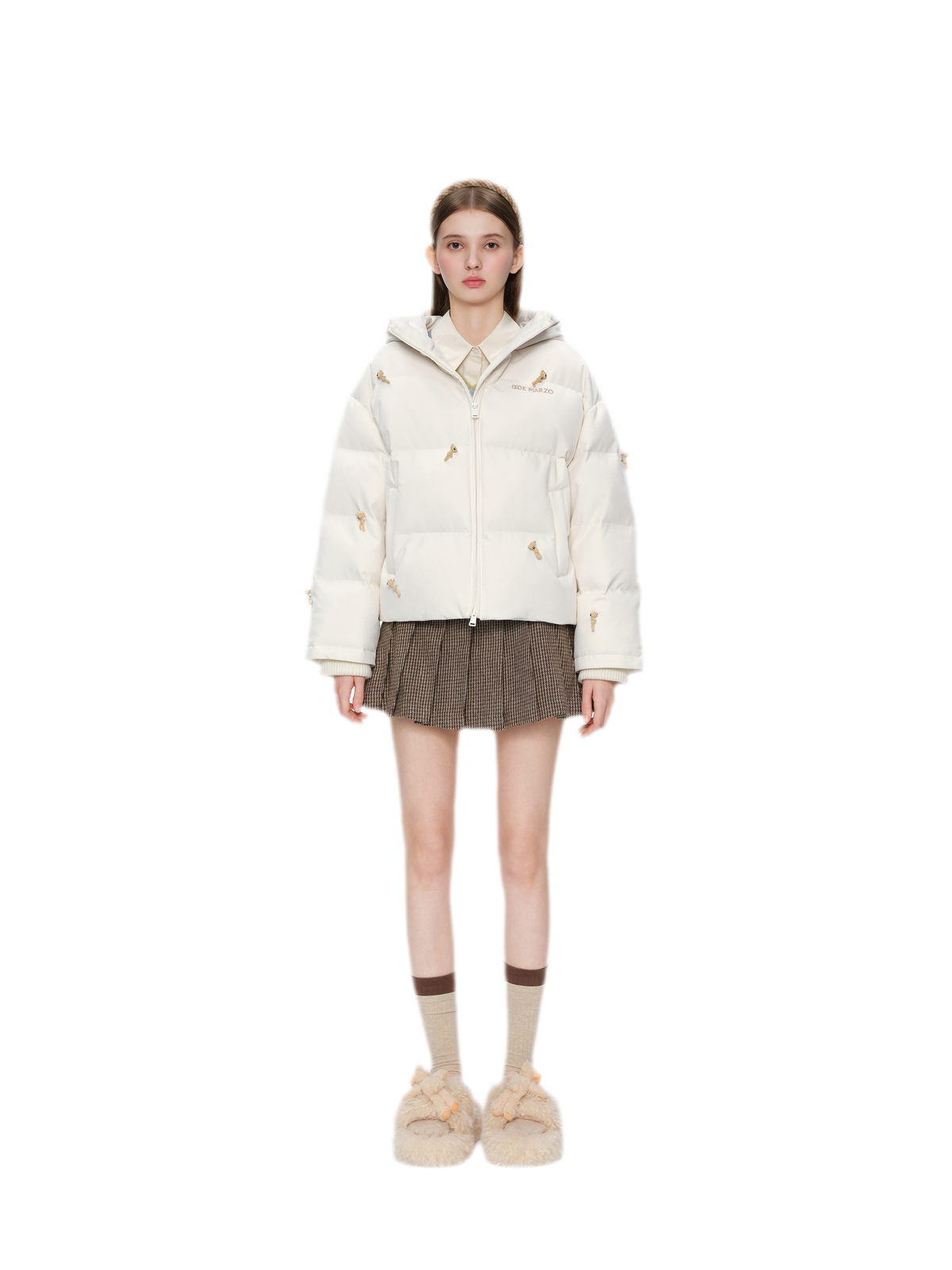 Flocked Bear Hooded Down Jacket