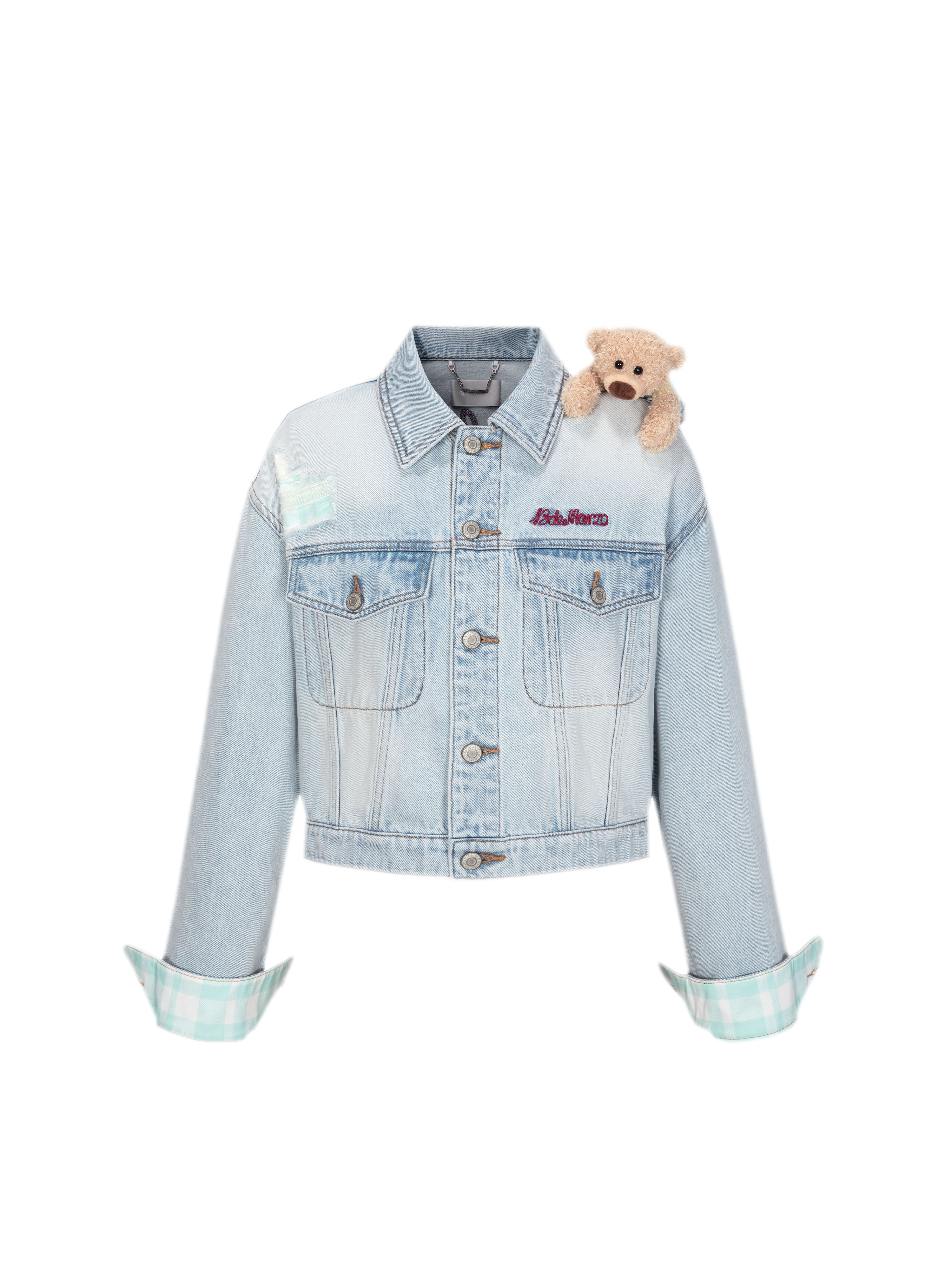 Plaid Cuffed Denim Jacket