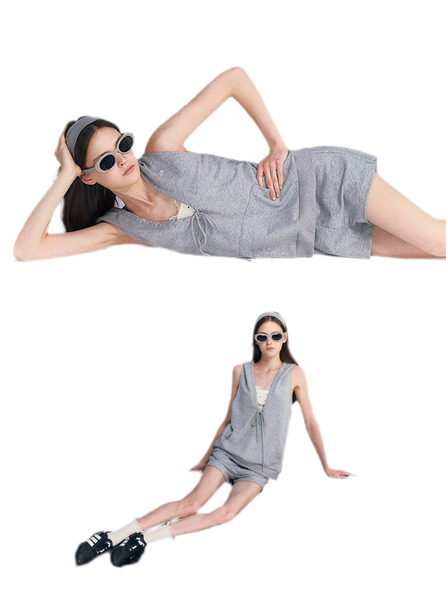U-Neck Hoodie Vest Set