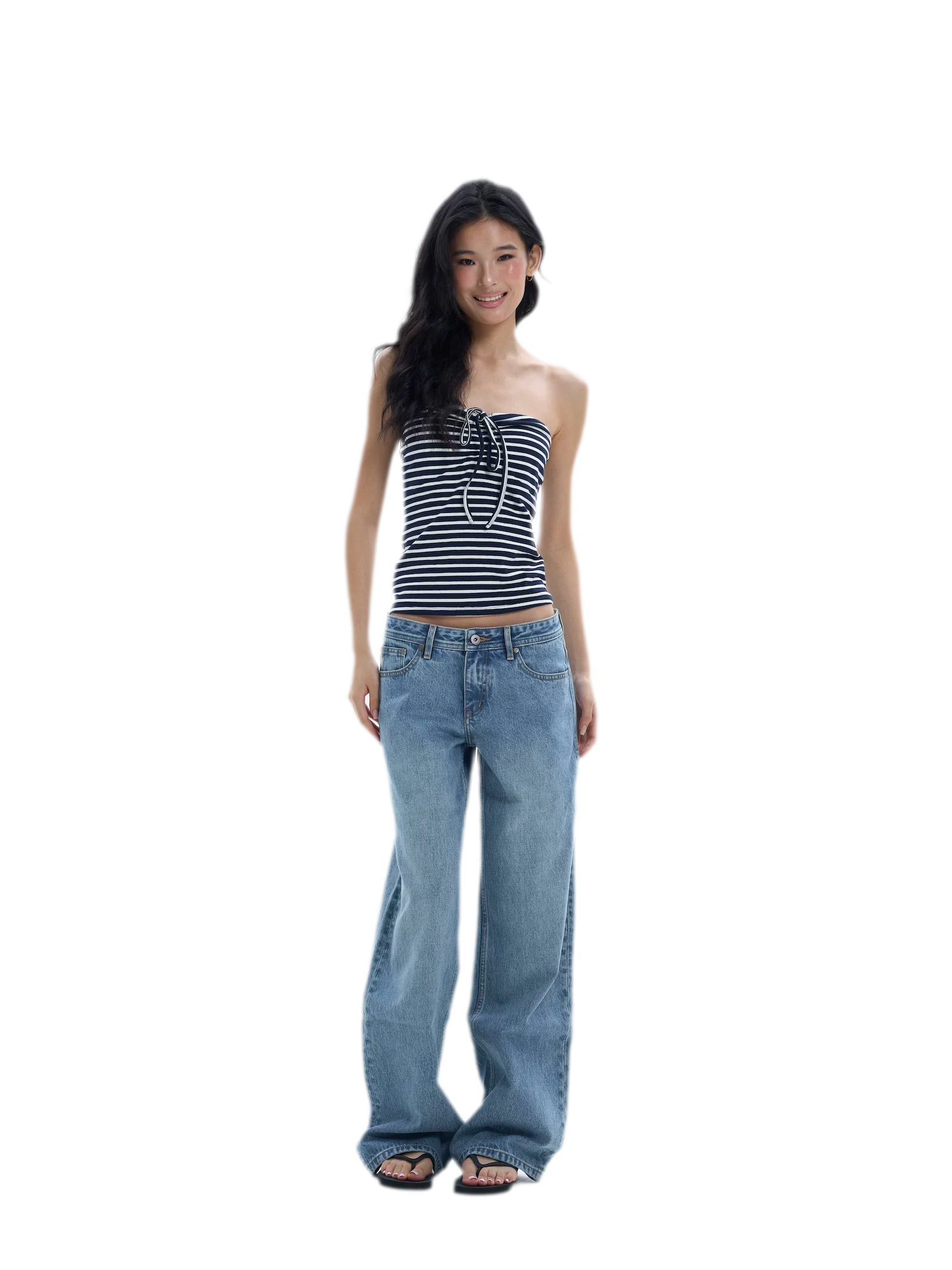 Striped Drawstring Bandeau Top