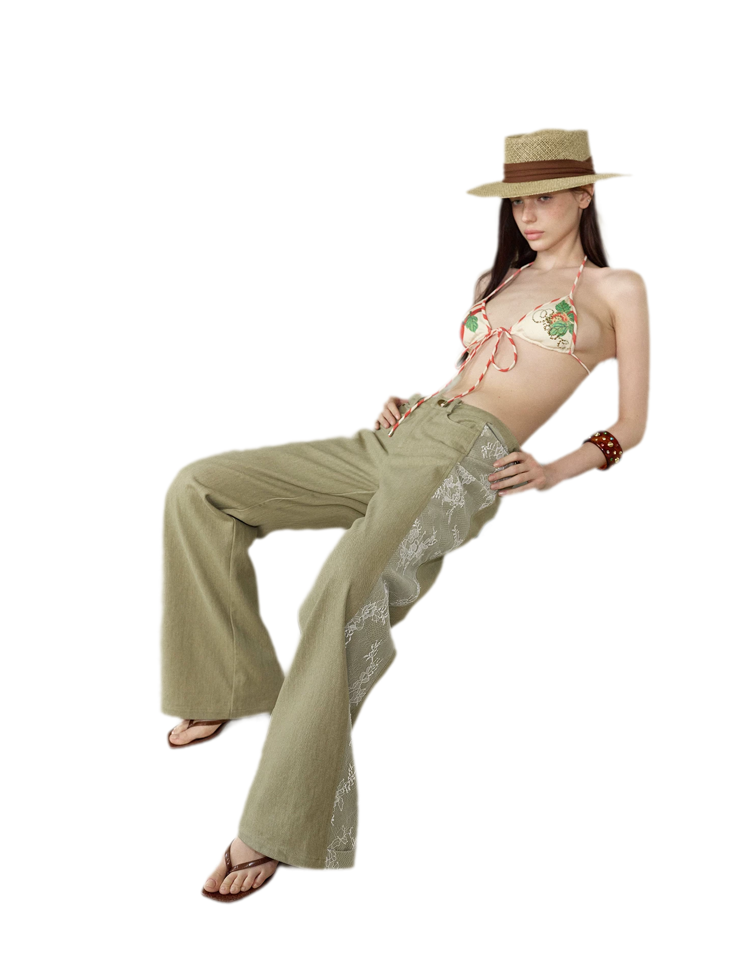 Retro Lace Spliced Loose Jeans