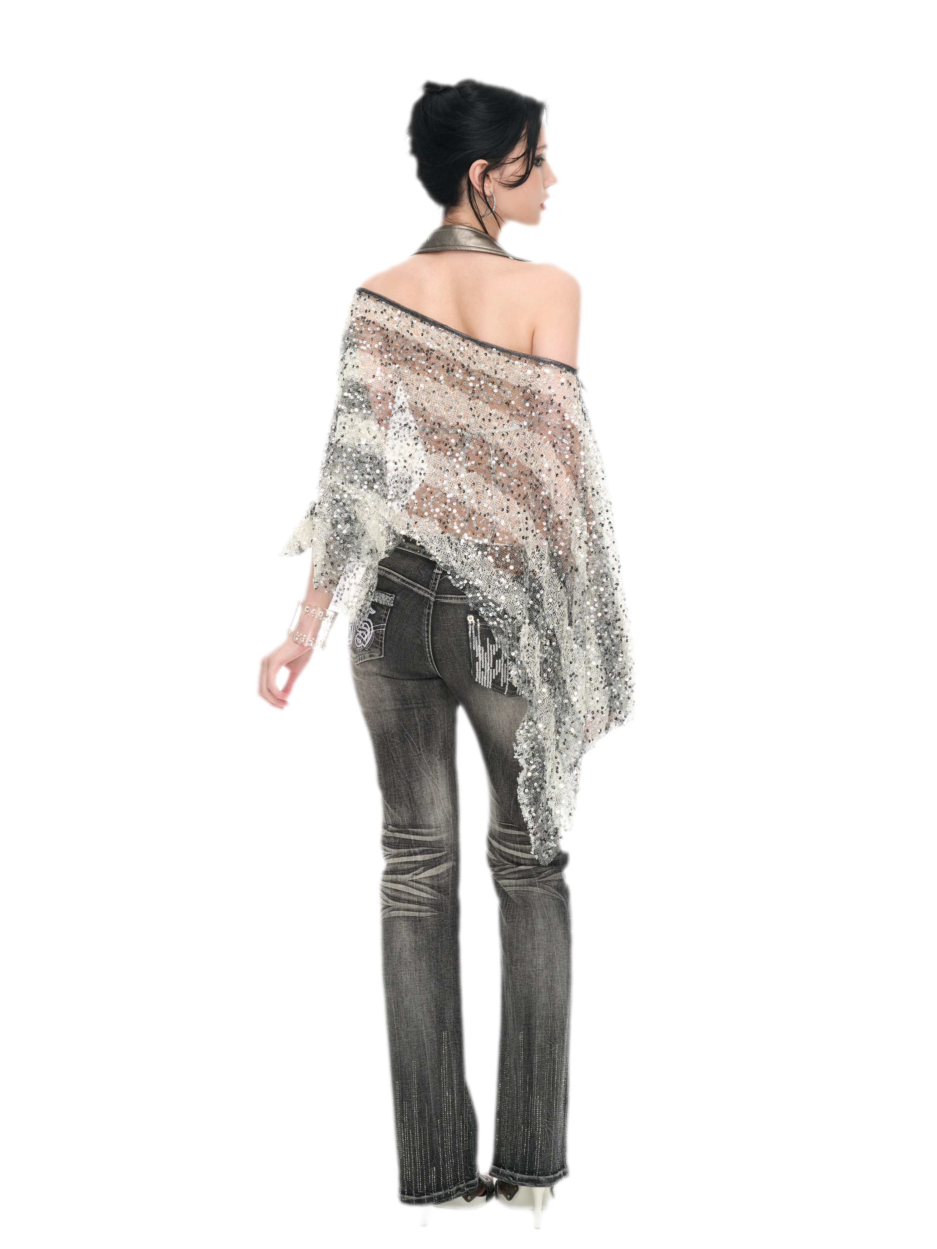 Sequin Asymmetrical Cropped Overshirt