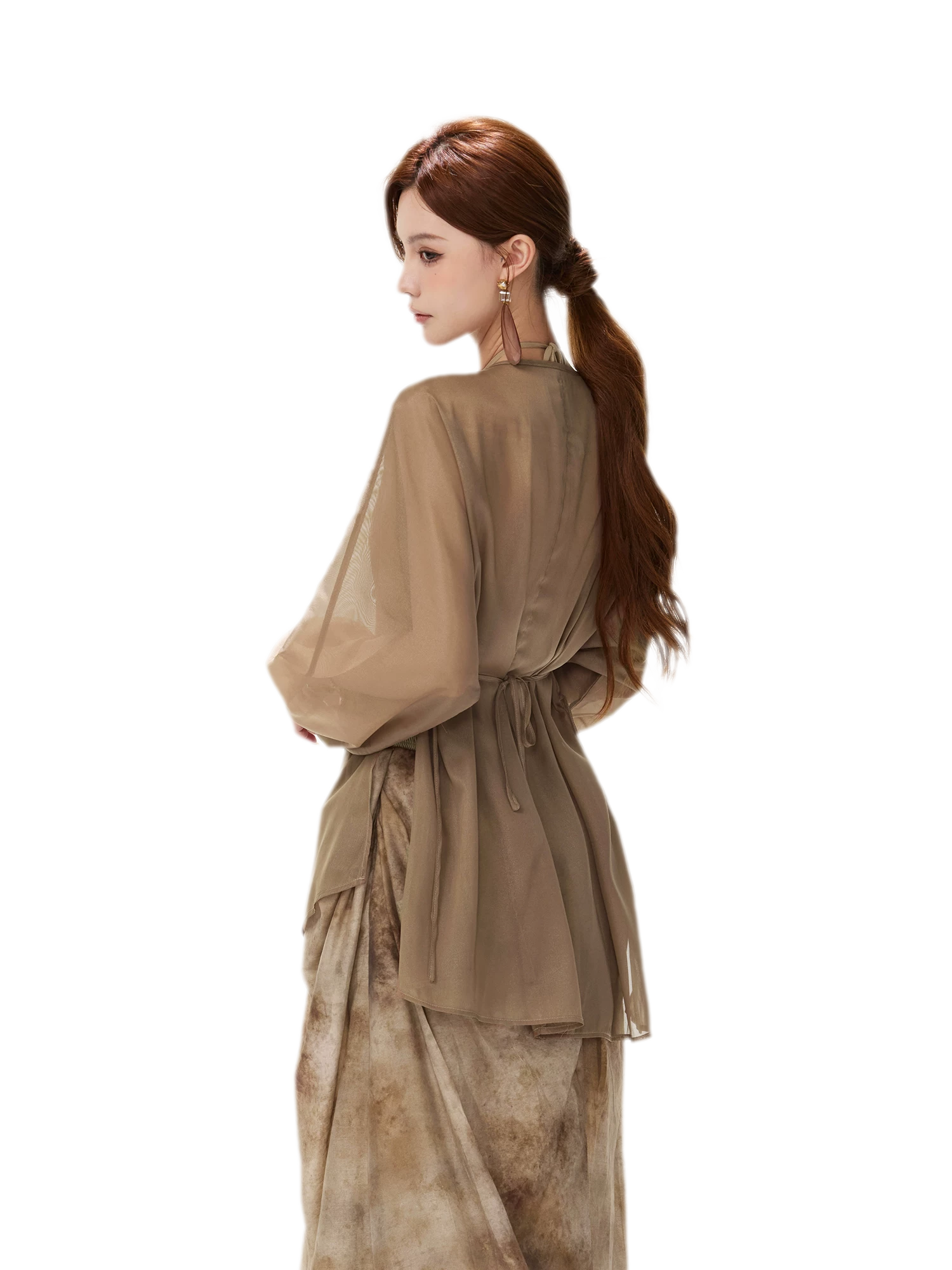 Sheer Wrap Asymmetric Blouse
