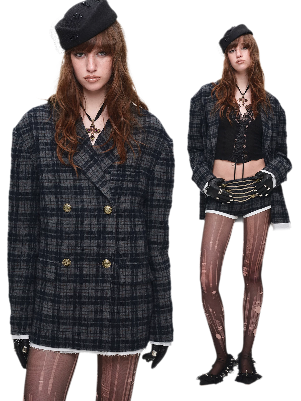Karierte Wollshorts im Napoleon-Stil