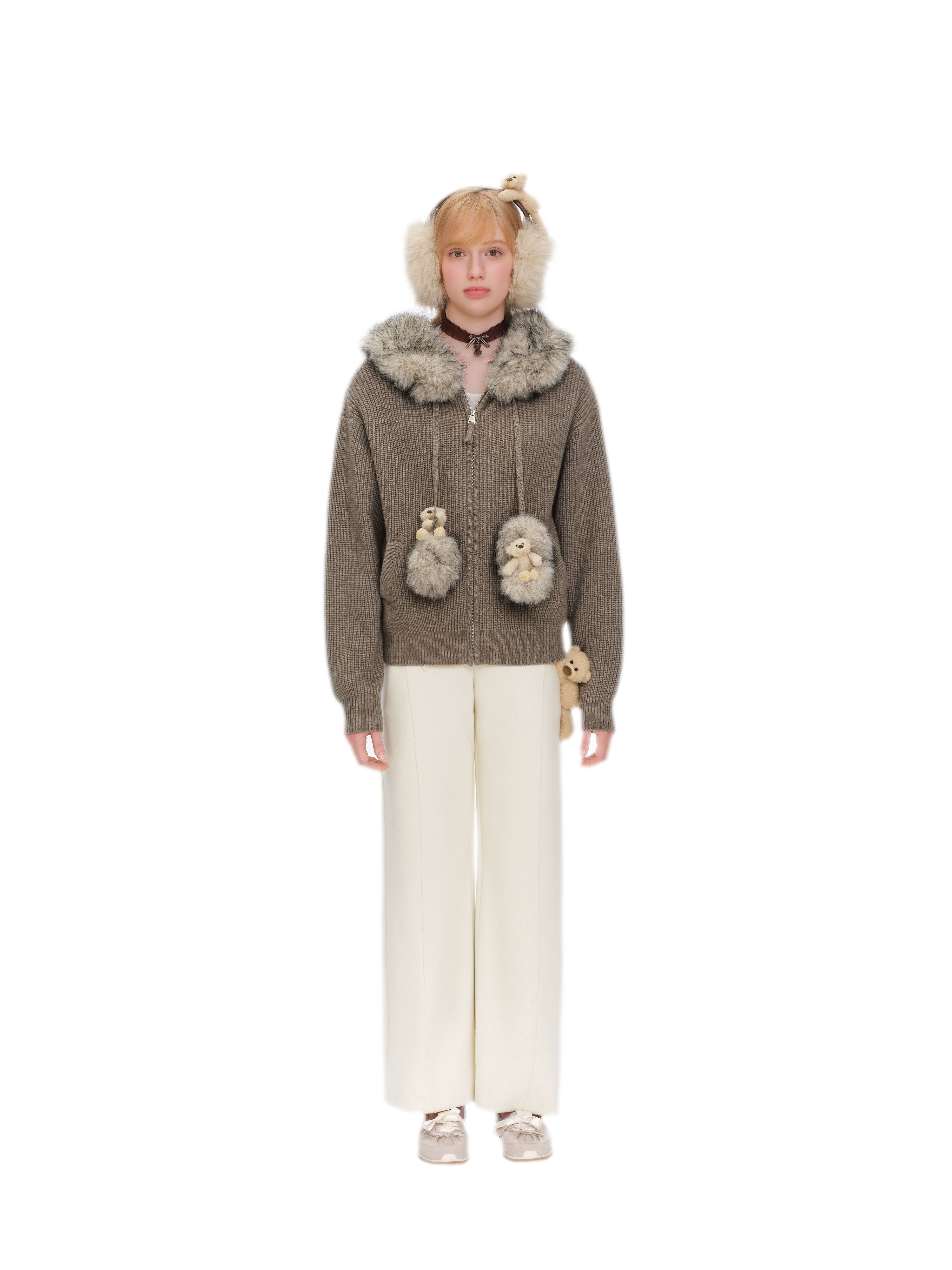 Pom-Pom Hooded Knit Sweater