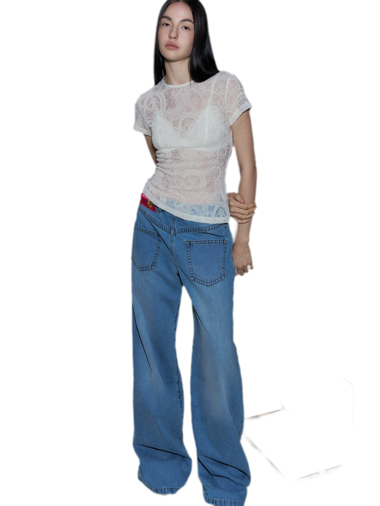 Sheer Wool Lace Paisley Short Sleeve T-shirt