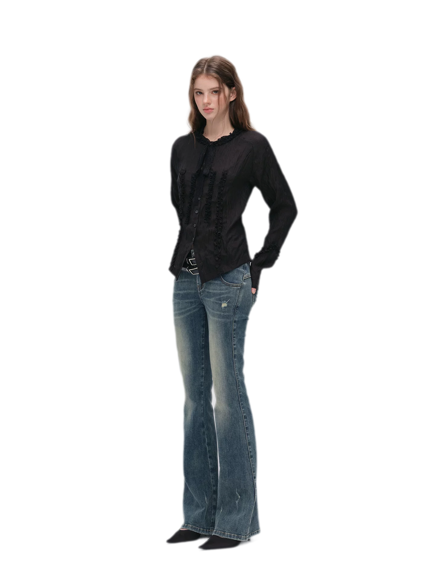 Textured Lace Waist-Shaped Shirt