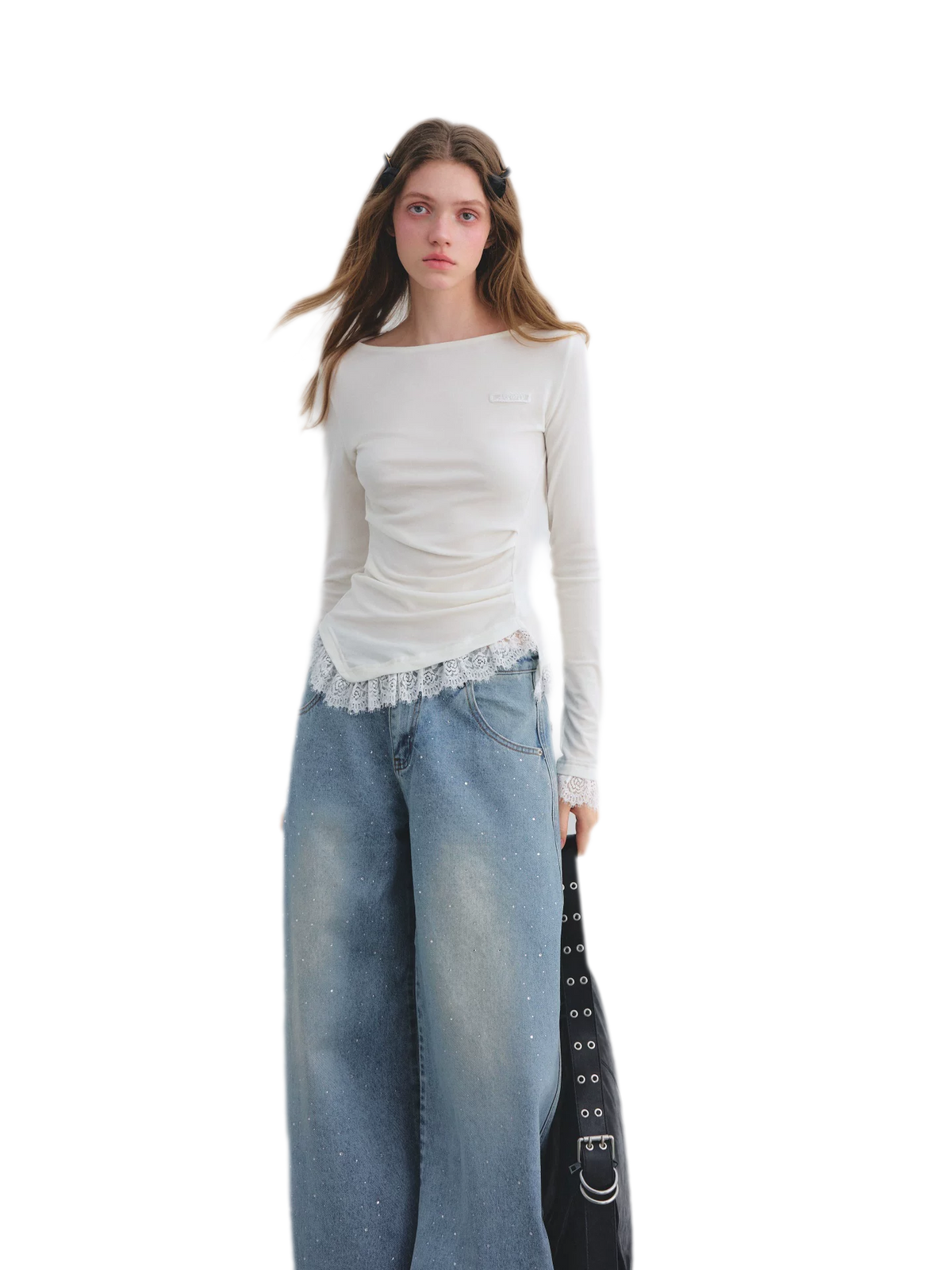 Lace Panel Ruched Hem Top