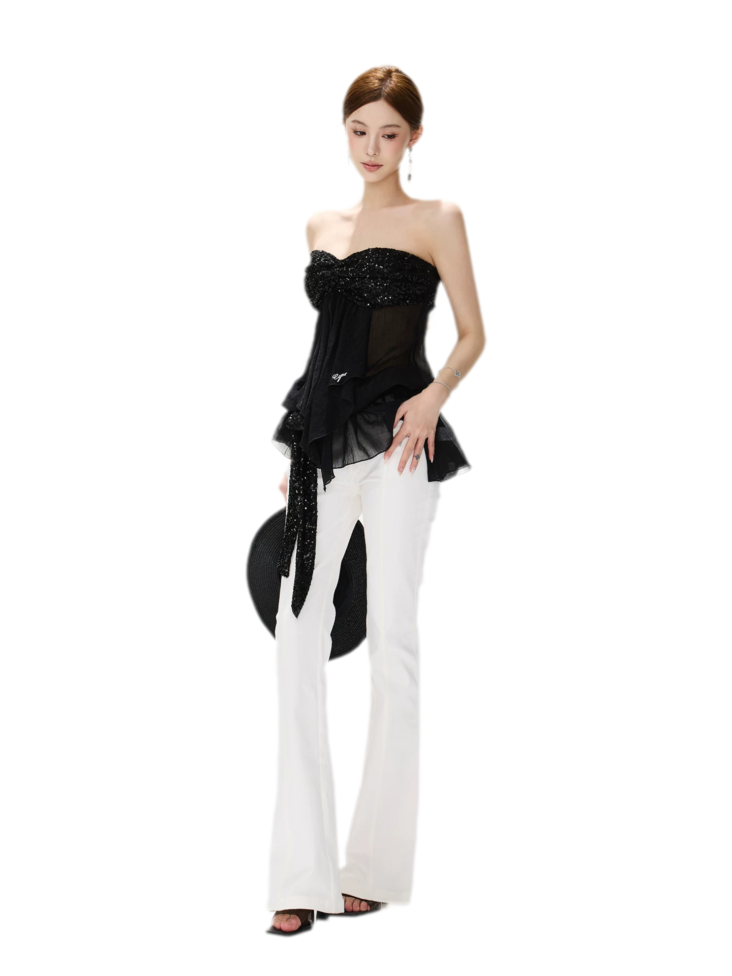 Sequin Pleated Bustier Top