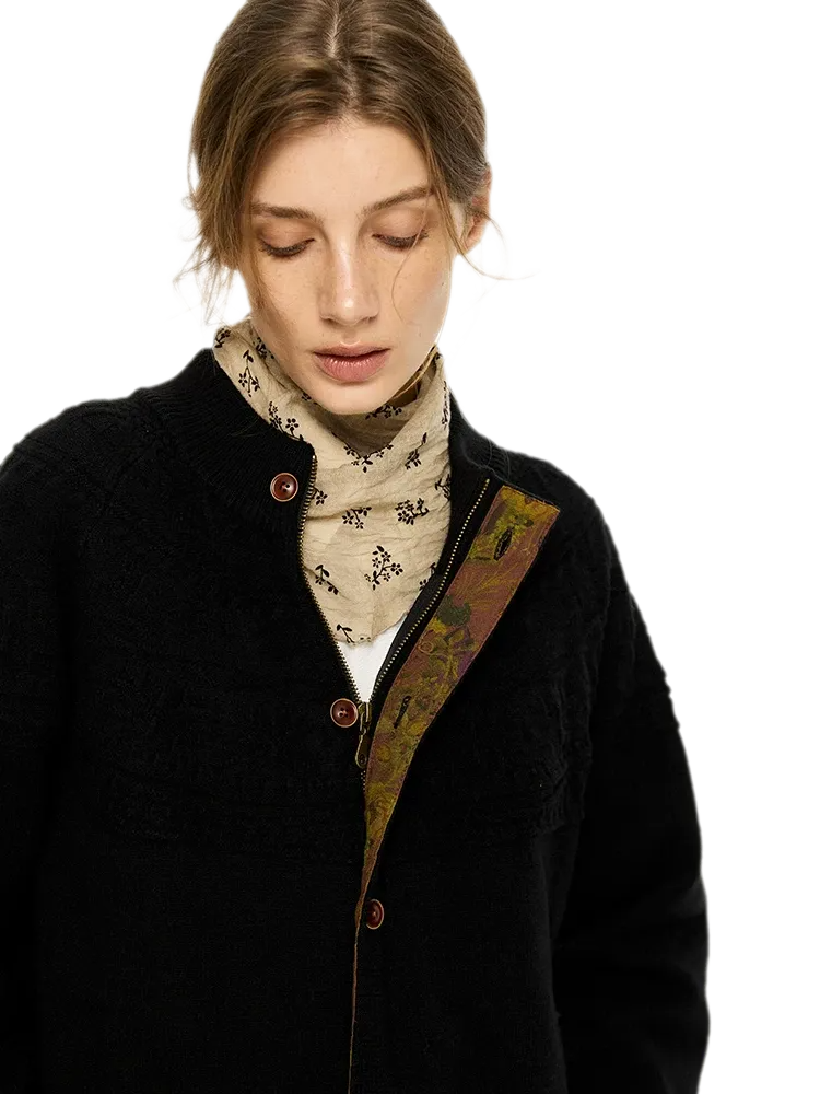Jacquard Knit Zip Cardigan