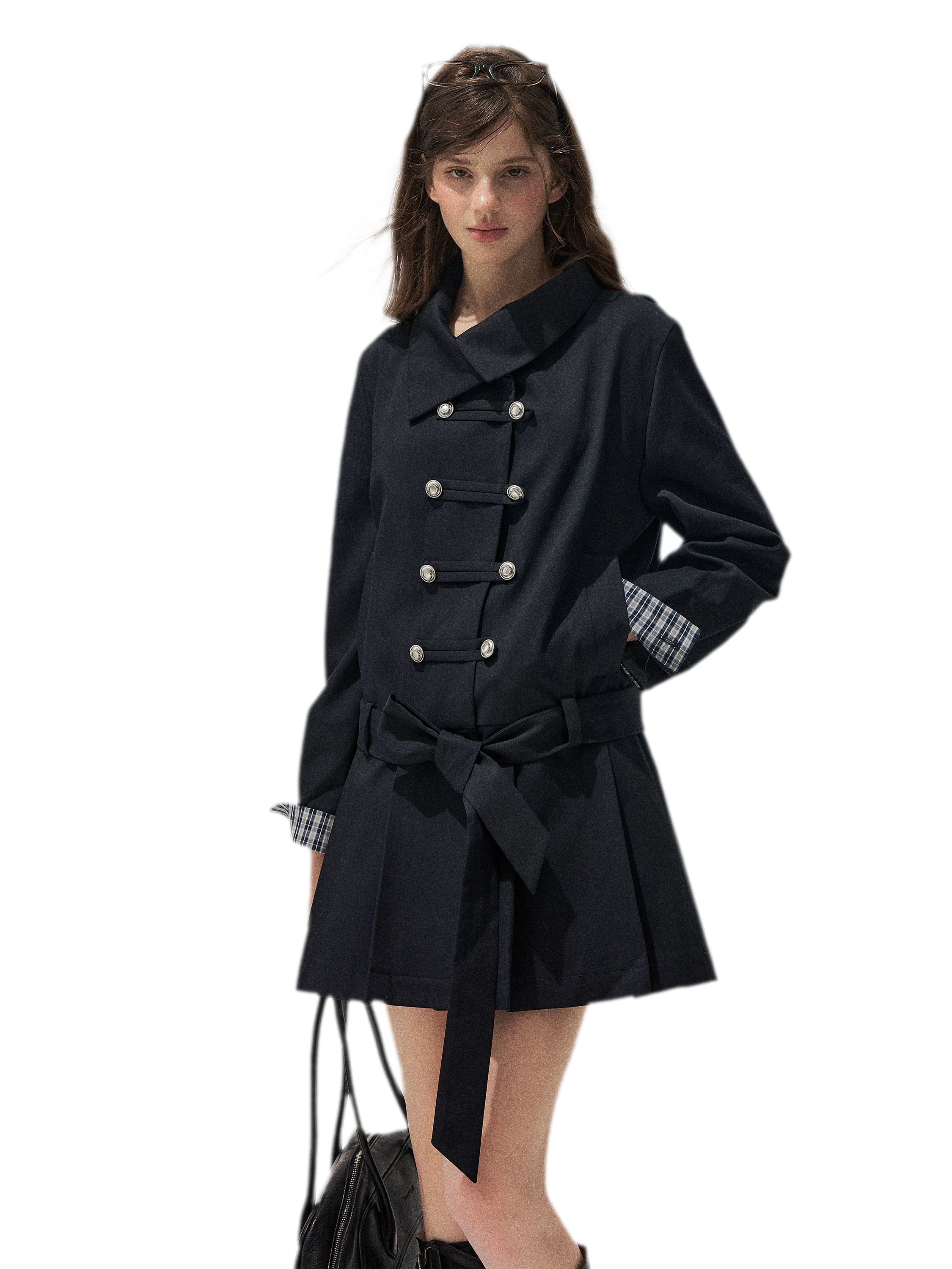 Plaid Cuff Napoleon Trench Dress