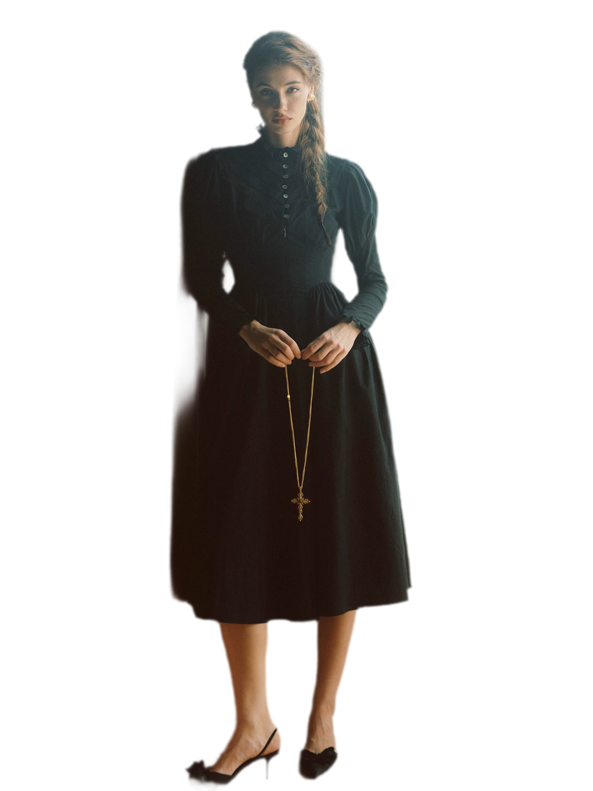 Lace Trim Victorian Midi Dress