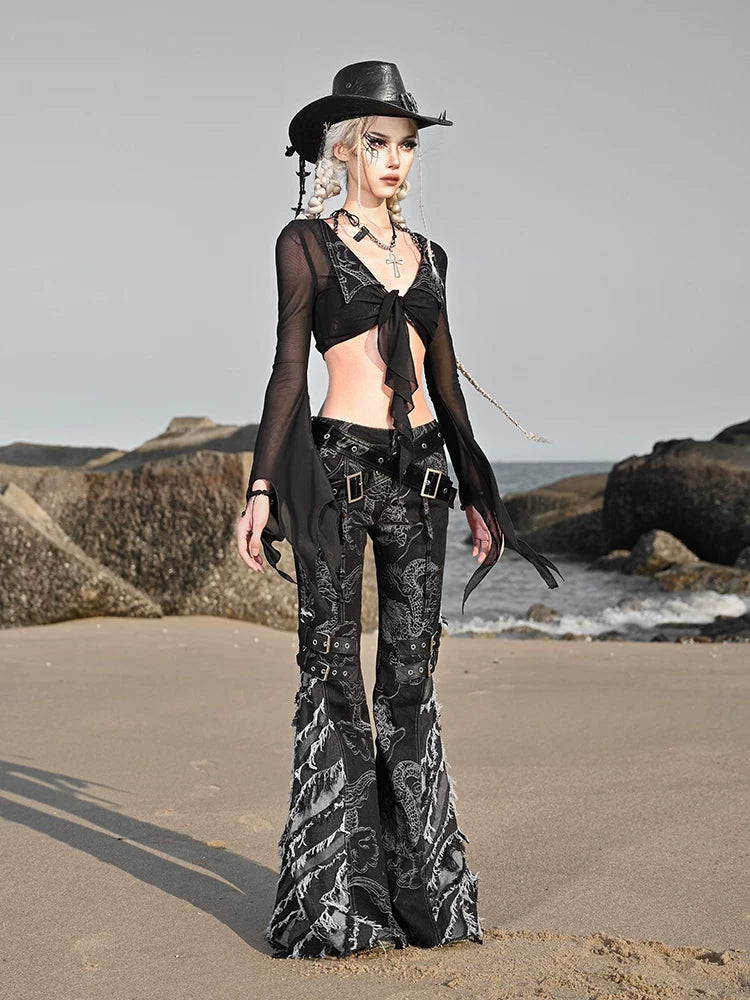 Dragon Graphic Flared Jeans