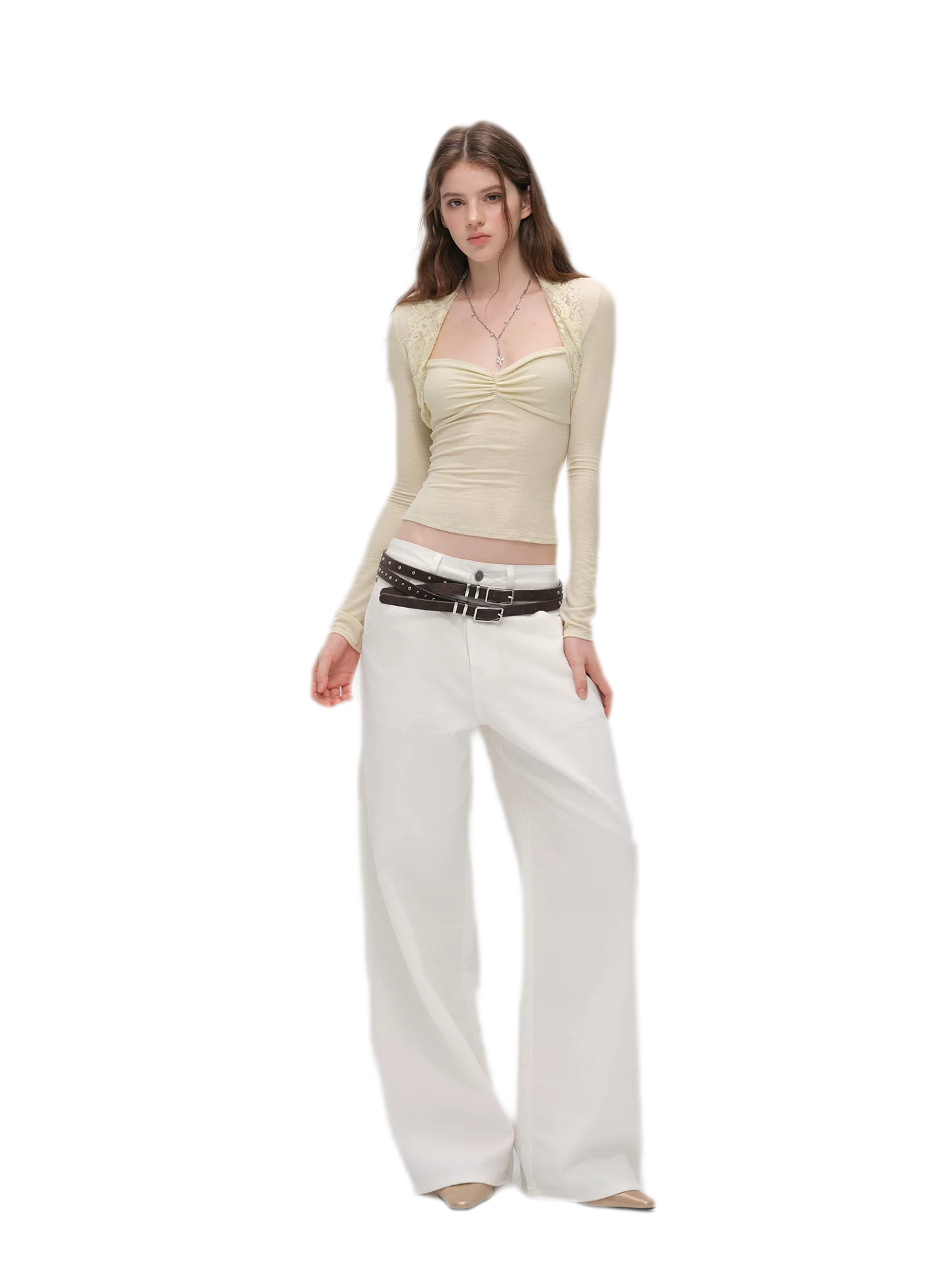 Ruched Lace Layered Top