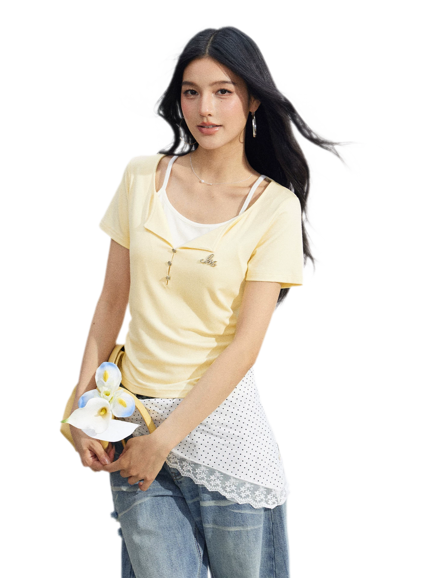 Two-Tone Layered Look Slim Fit T-Shirt