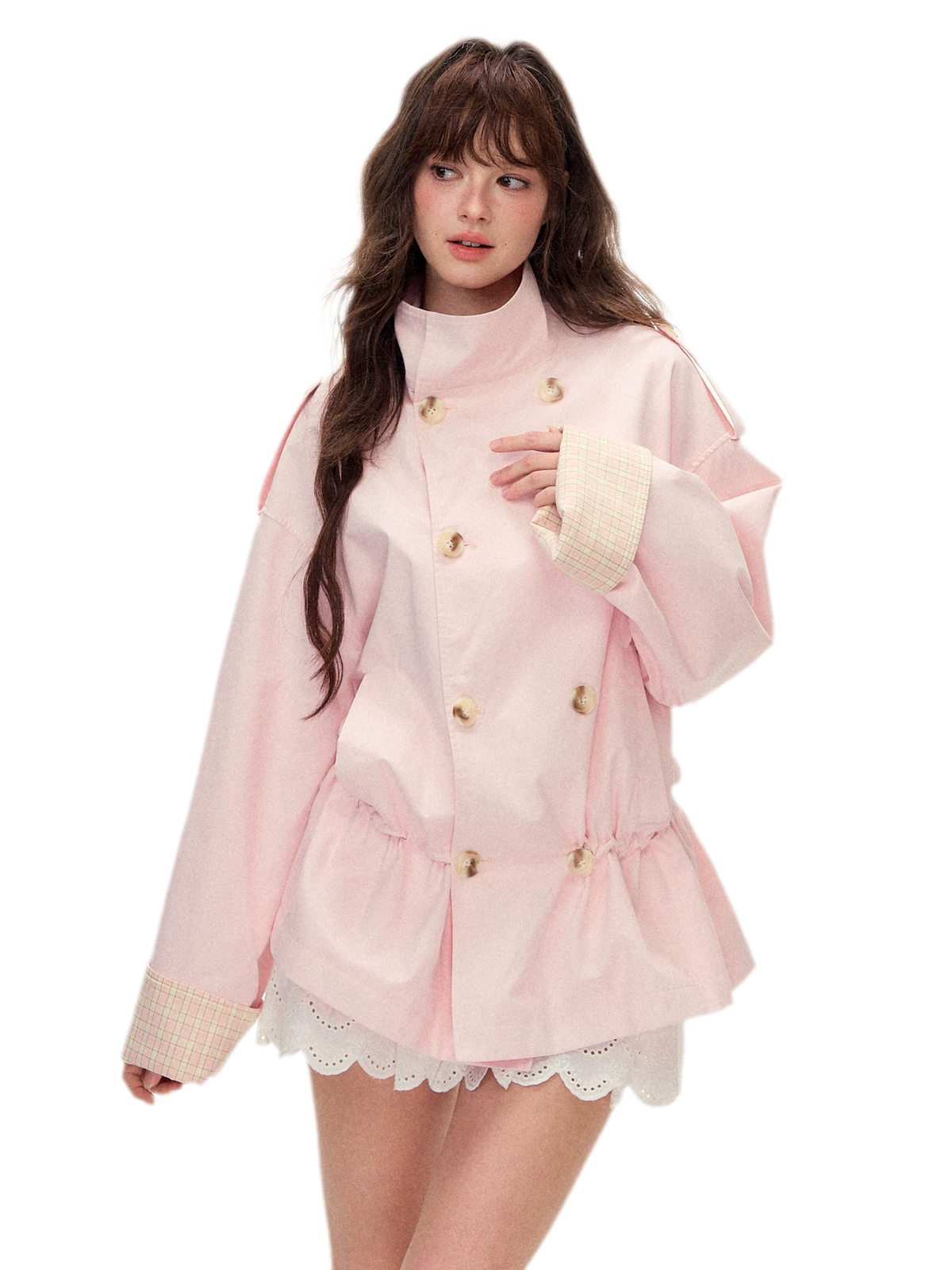 Plaid Cuff Relaxed Trench Coat