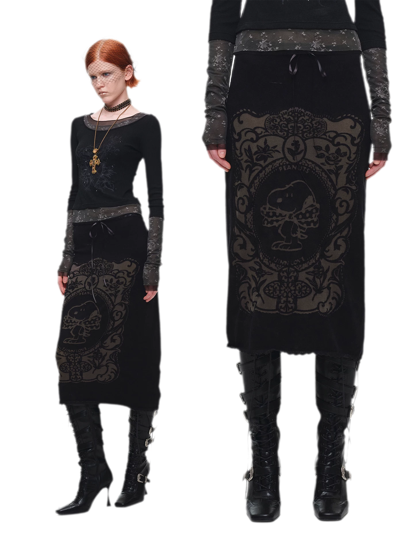 Burnout Graphic Midi Knit Skirt