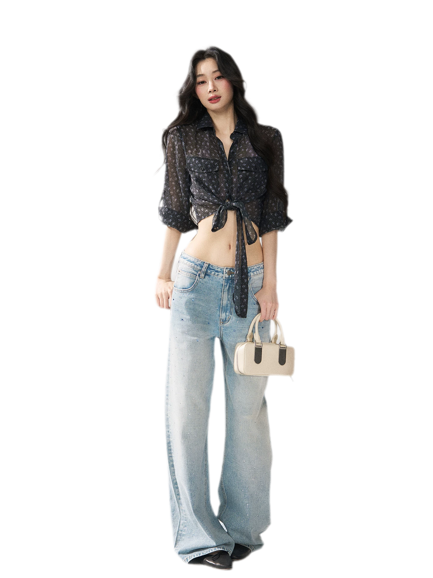 Floral Sheer Tie Shirt