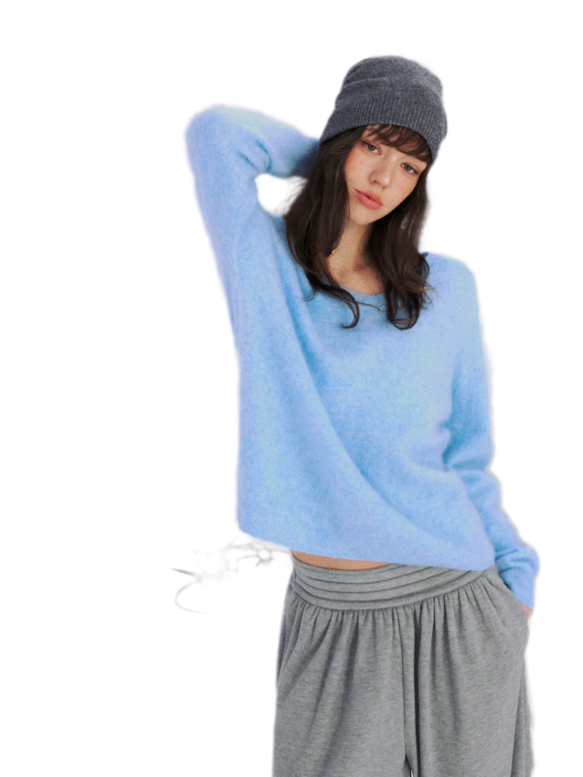 Flauschiger Mohairpullover mit V-Ausschnitt