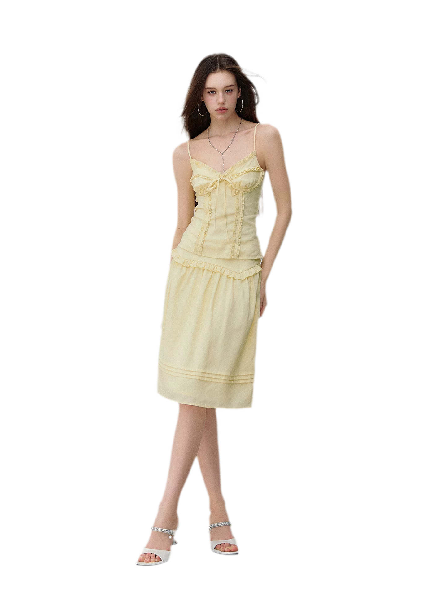Semi-Sweet Design Bowknot Ruffle Camisole & Skirt Set