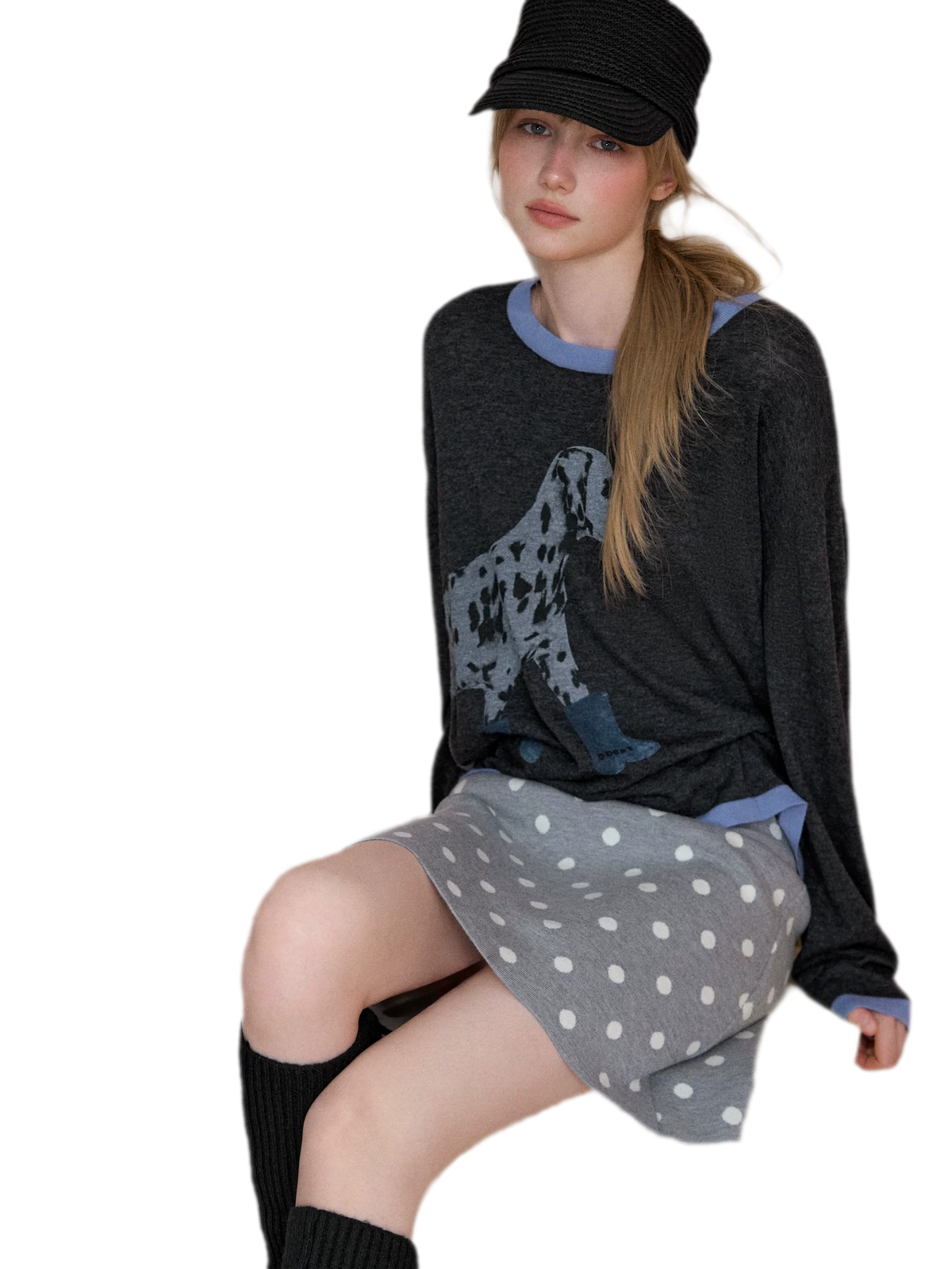 Oversized-Strickpullover mit Dalmatiner-Print