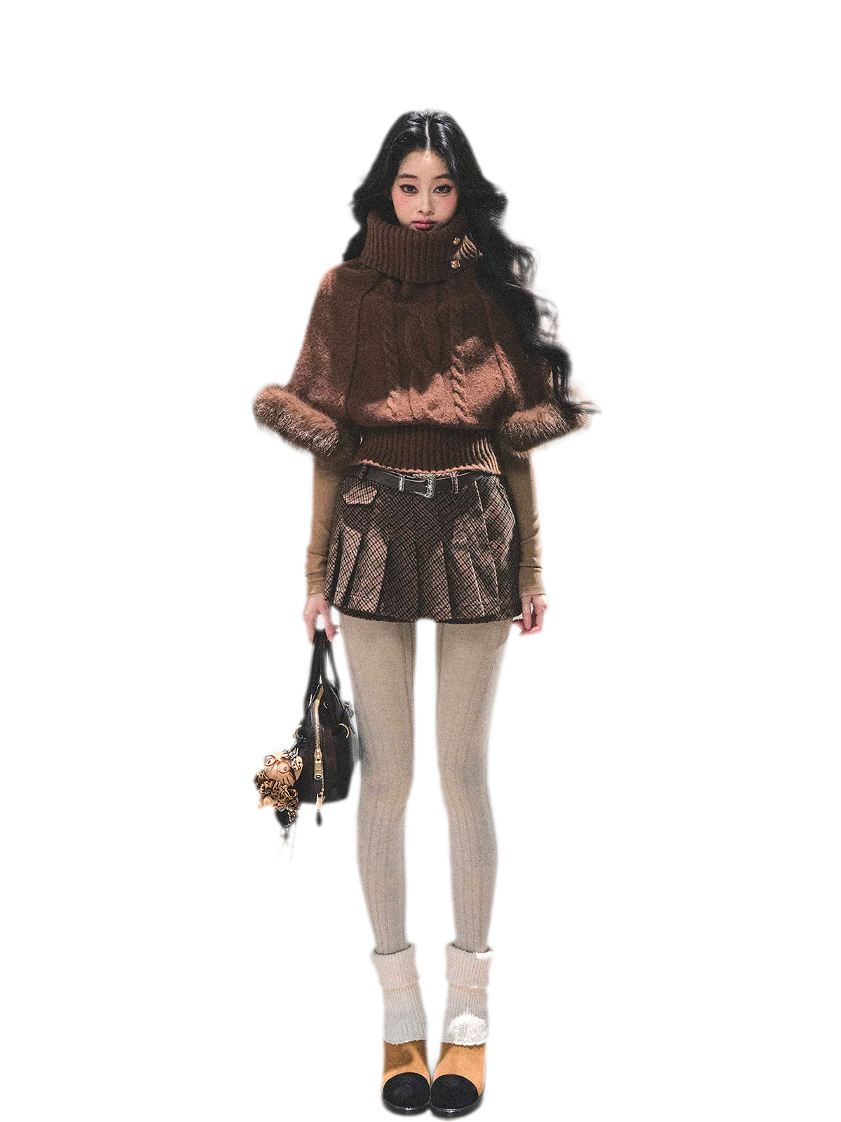 モヘアケーブル編みタートルネックセーター