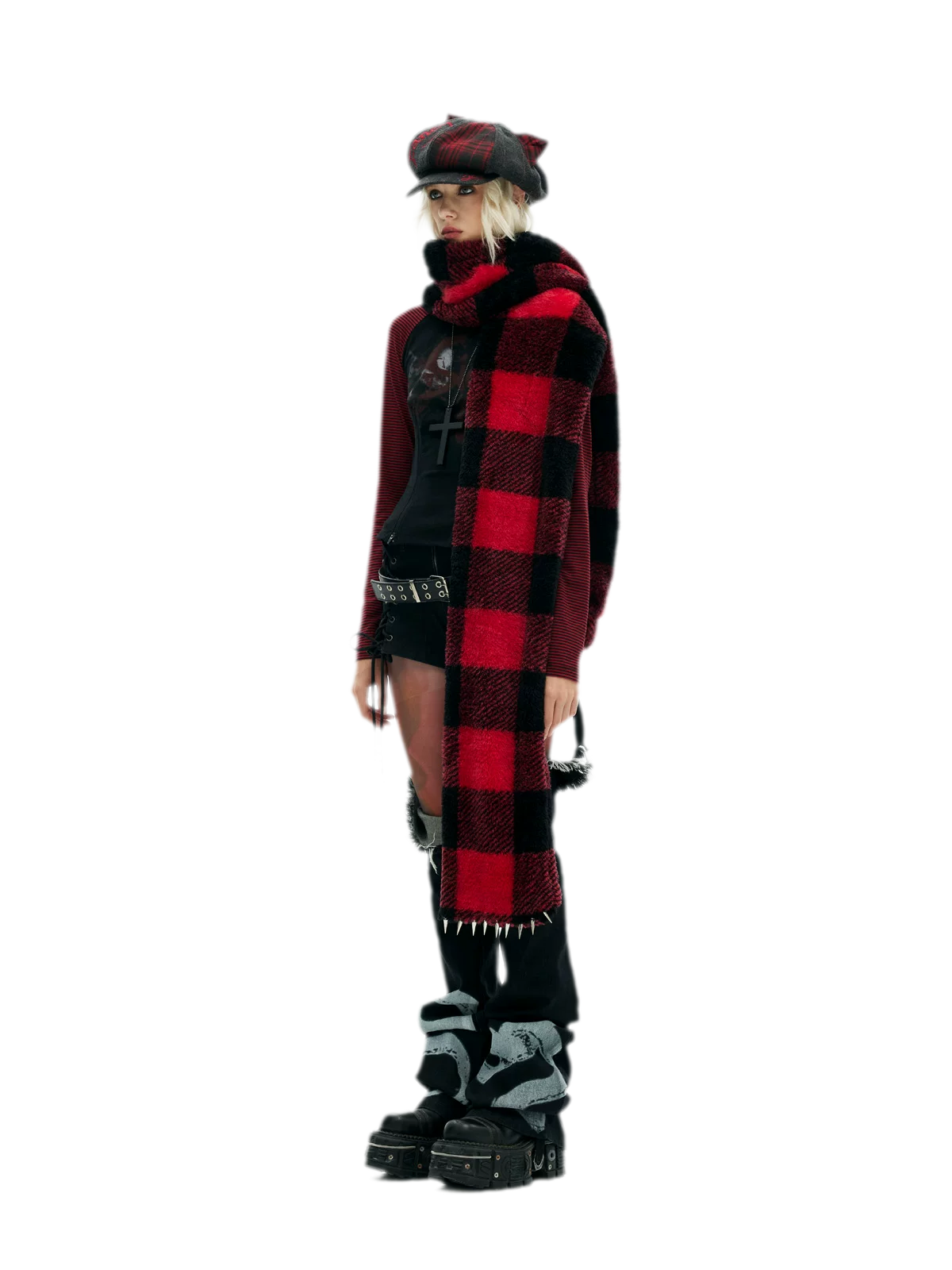 Embroidered Cat-Ear Plaid Newsboy Hat