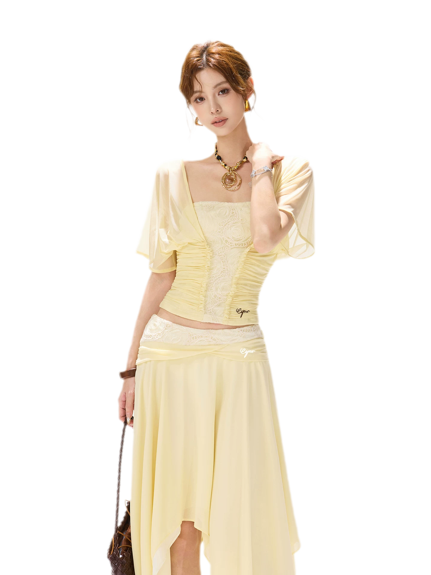 Lace Panel Irregular Skirt