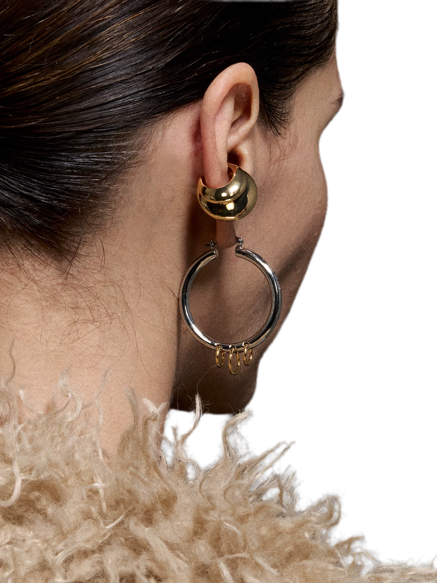 Punk Style Overlapping Gold and Silver Earrings