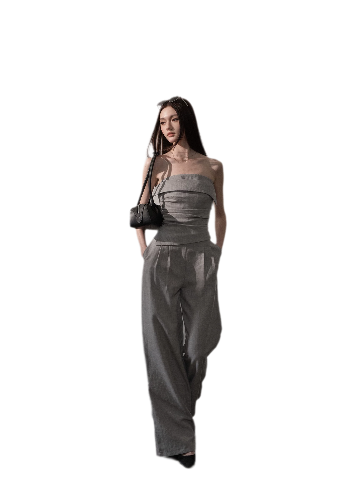 Lined Three-Button Bandeau Jumpsuit